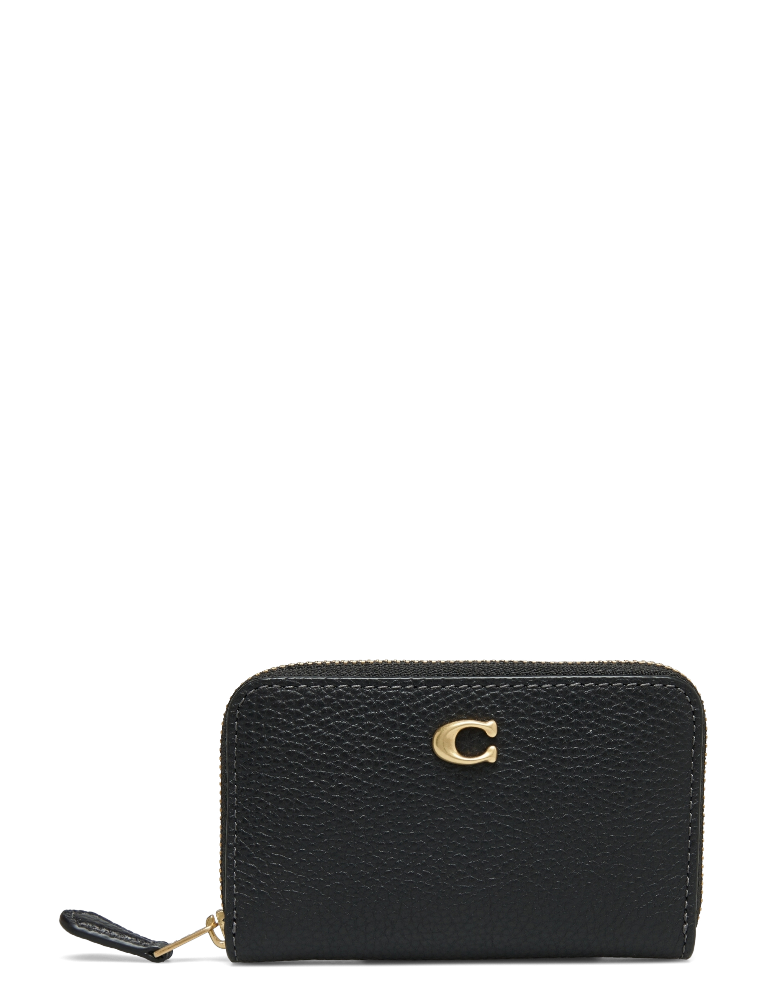 Coach Polished Pebble Leather Essential Small Zip Around Card Case, One Size, Holders & Wallets, Schwarz - Holder, Frauen
