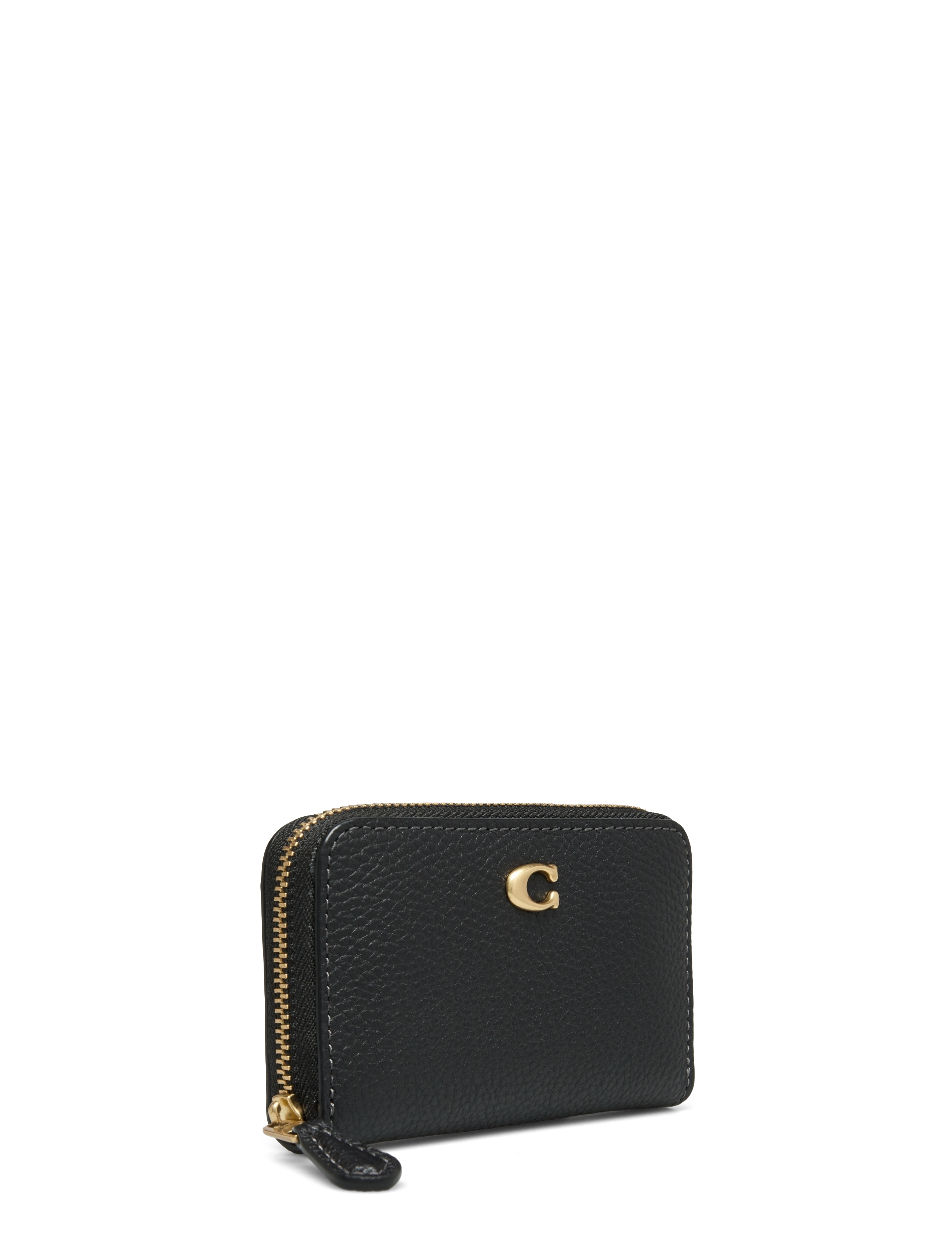 Coach - Polished Pebble Leather Essential Small Zip Around Card Case - kortaveski - b4/black - 2