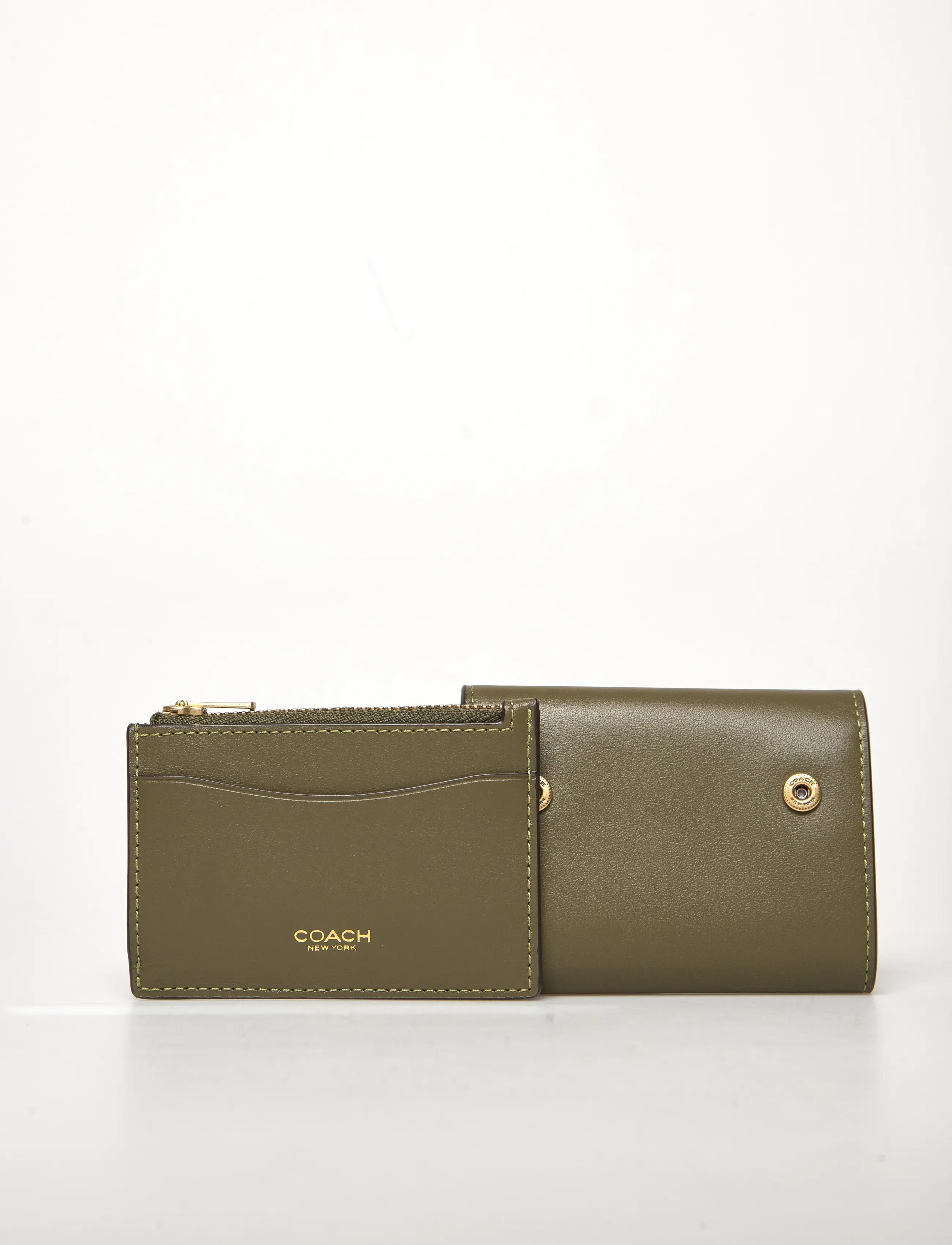 Coach - Refined Calf Leather Essential Card Holder Wallet - portfele - b4/olive - 3