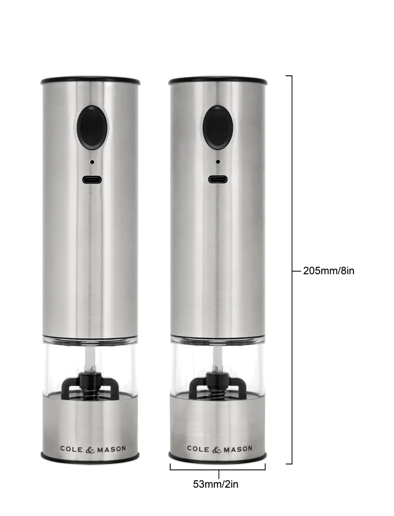 Cole & Mason - Mill Set Electric USB Battersea Stainless 21 cm COLE&MASON® - soola- ja pipraveskid - stainless/clear - 2