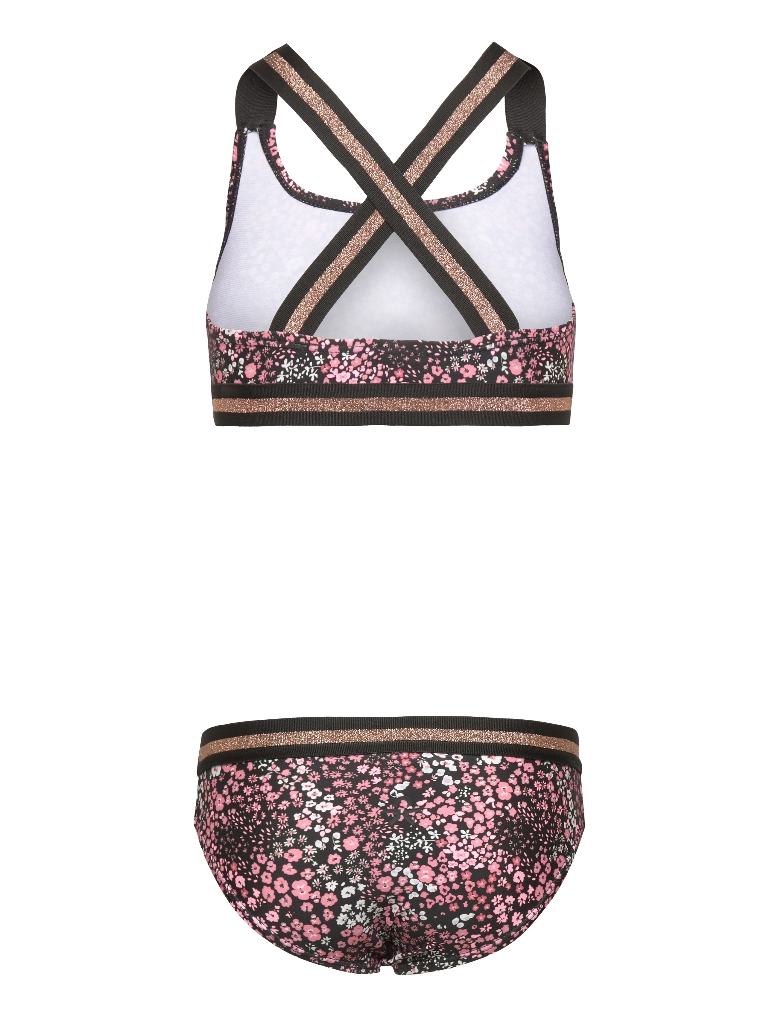 Color Kids - Bikini W. Contrast Straps, AOP - black - 1
