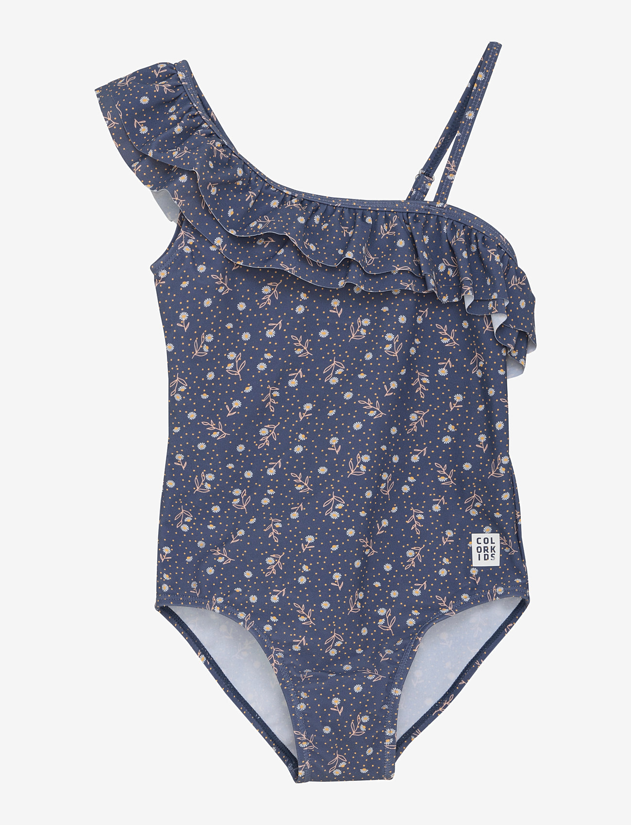 Color Kids - Swimsuit 1 Shoulder Frill, AOP - badeanzüge - vintage indigo - 0