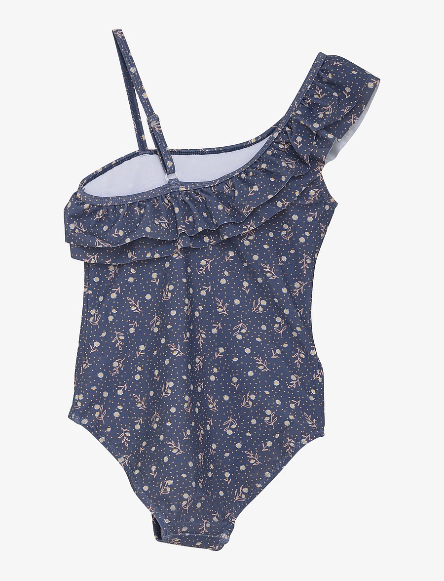 Color Kids - Swimsuit 1 Shoulder Frill, AOP - vintage indigo - 1