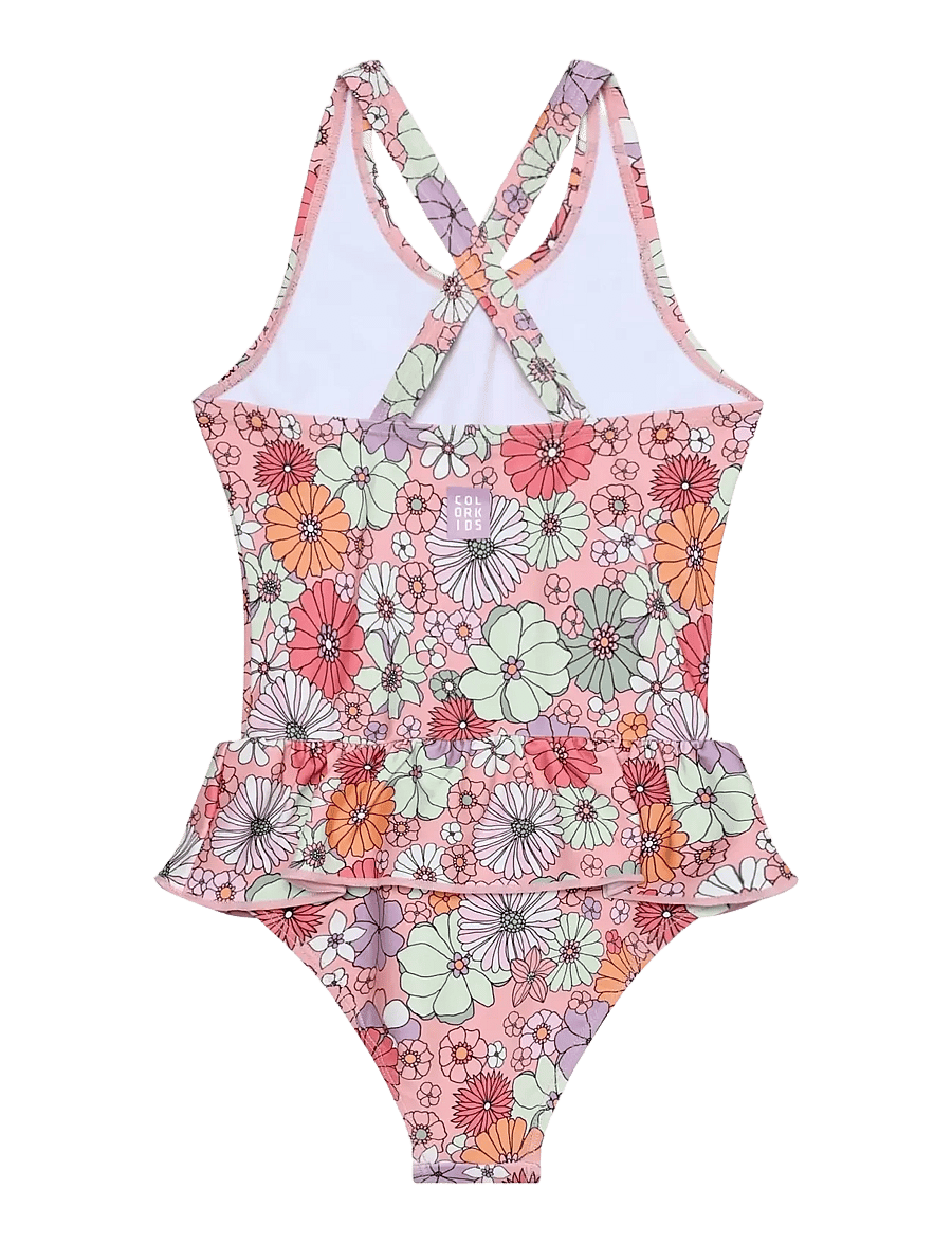 Color Kids - Swimsuit W. Skirt, AOP - badedragter - coral blush - 1