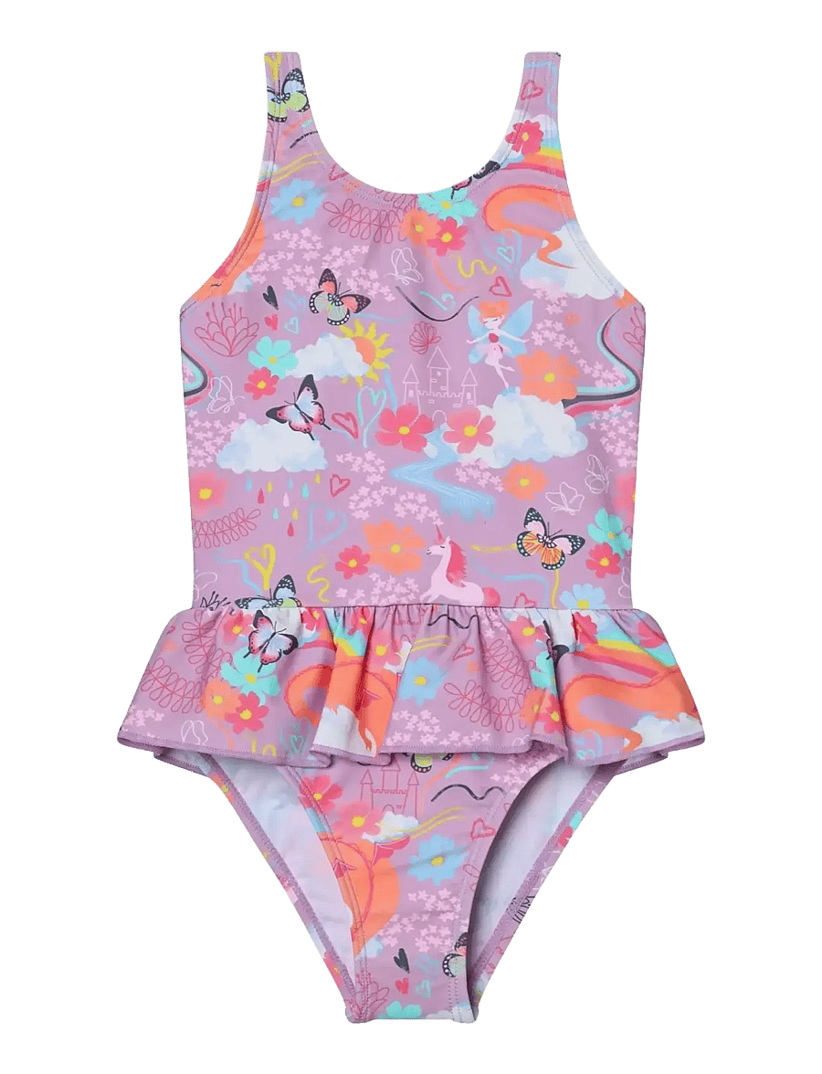 Color Kids - Swimsuit W. Skirt, AOP - baddräkter - lavender mist - 0