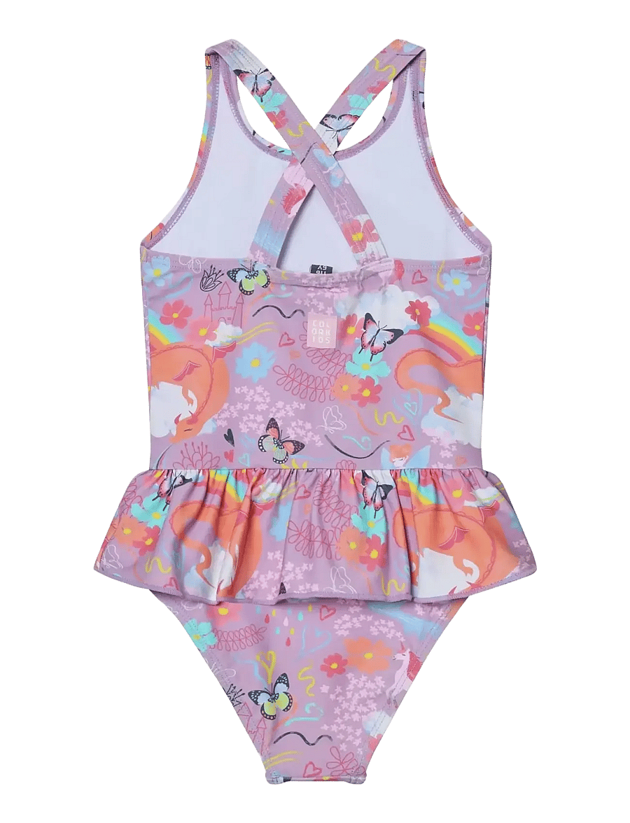 Color Kids - Swimsuit W. Skirt, AOP - baddräkter - lavender mist - 1