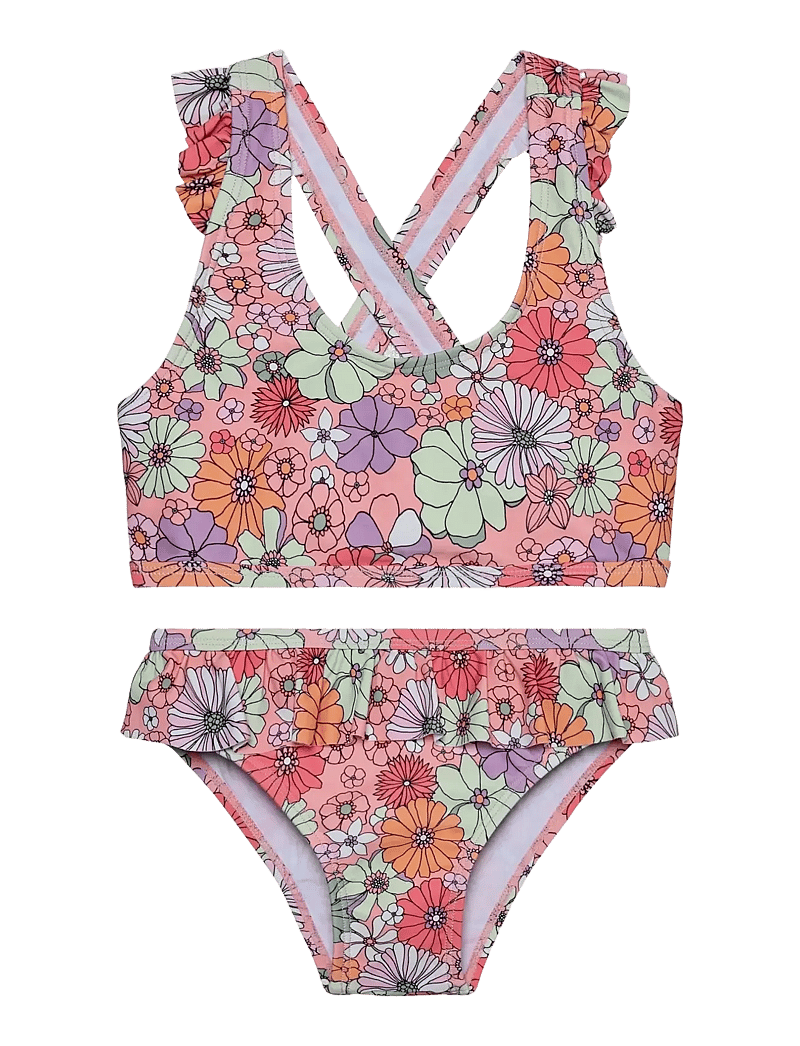 Color Kids - Bikini W. Short Skirt, AOP - bikinis - coral blush - 0