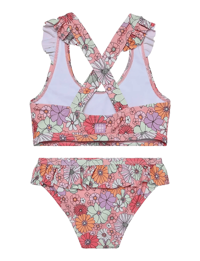 Color Kids - Bikini W. Short Skirt, AOP - bikinis - coral blush - 1