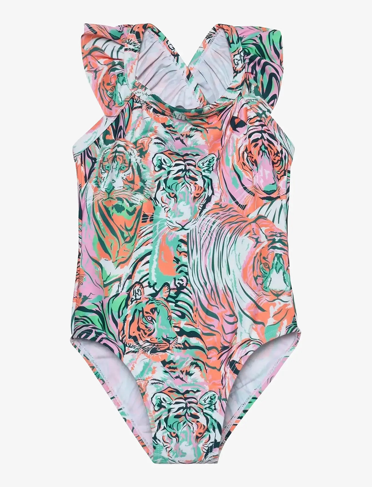Color Kids - Swimsuit W. Frills, AOP - baddräkter - begonia pink - 0