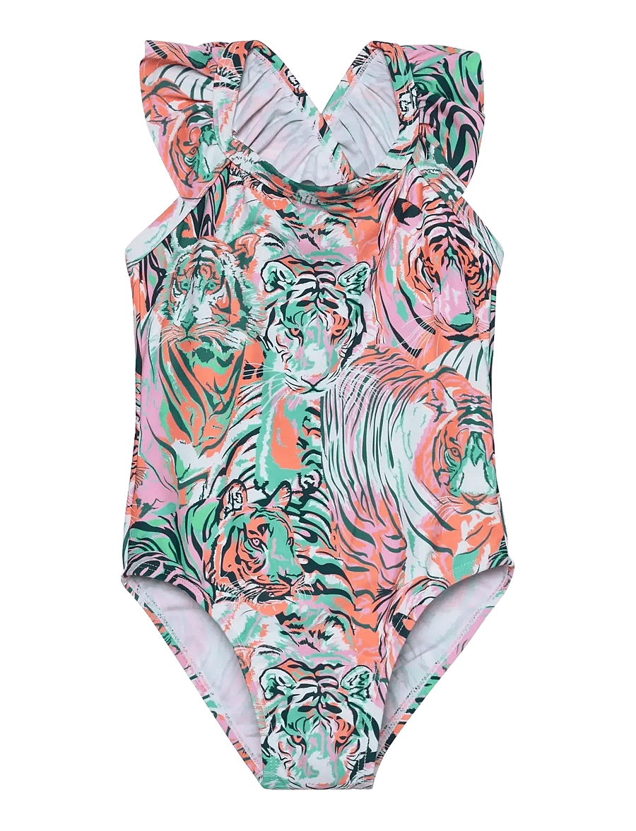 Color Kids - Swimsuit W. Frills, AOP - badedragter - begonia pink - 0