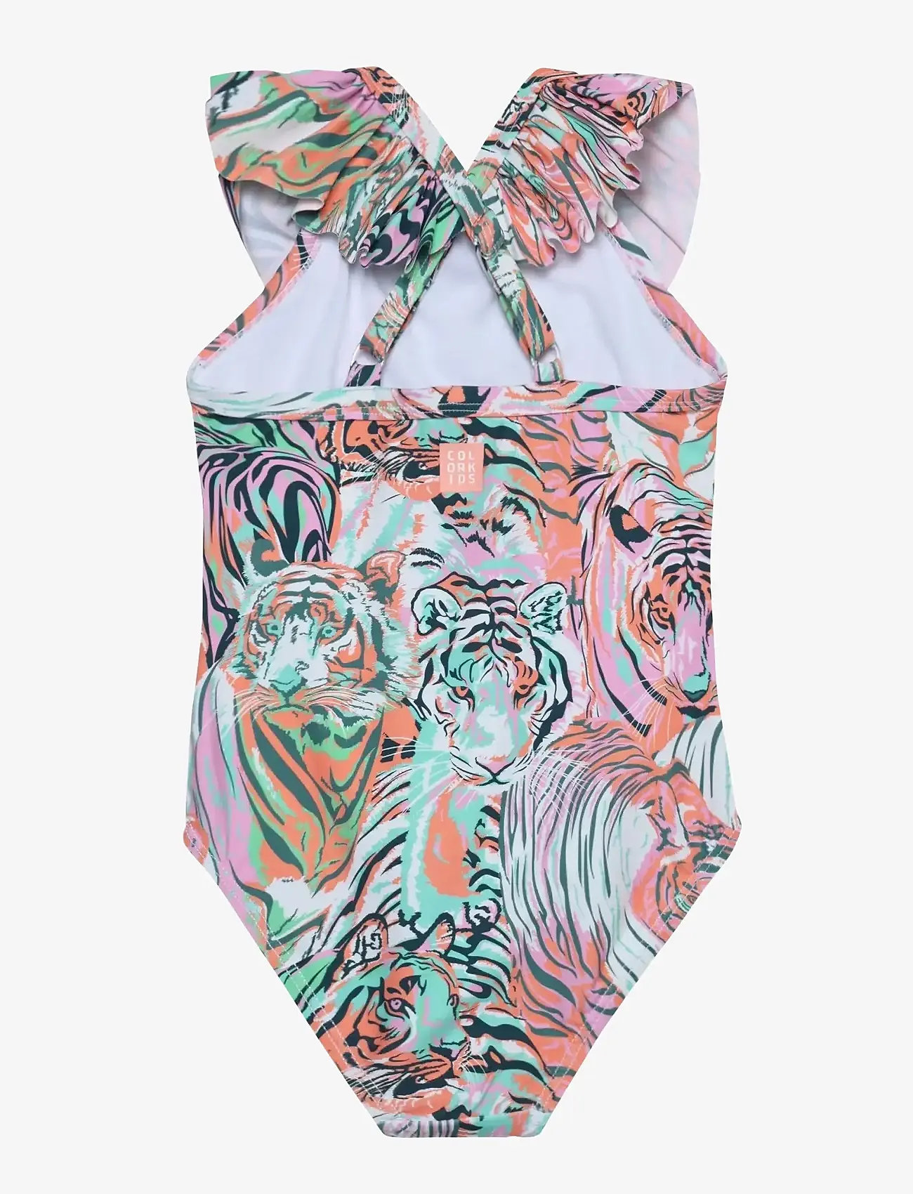 Color Kids - Swimsuit W. Frills, AOP - baddräkter - begonia pink - 1