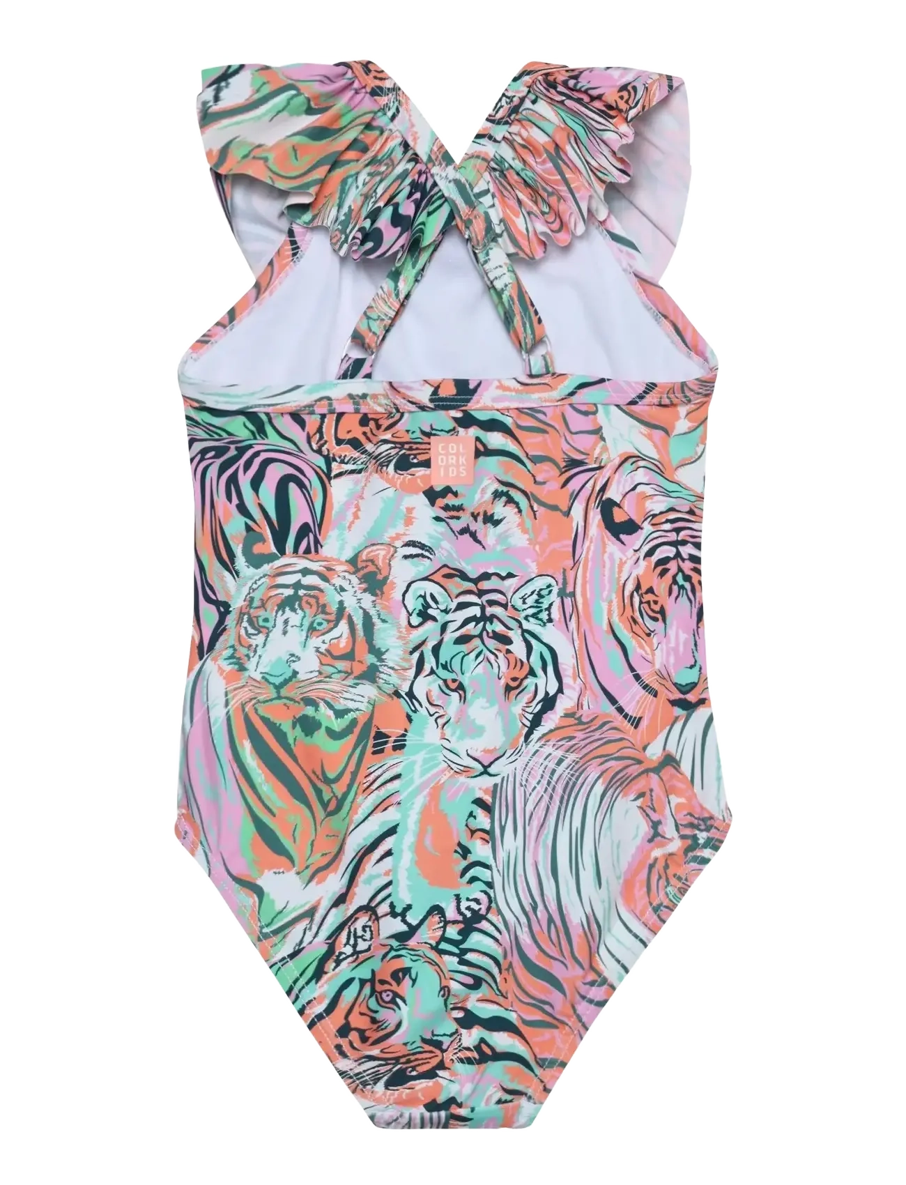 Color Kids - Swimsuit W. Frills, AOP - swimsuits - begonia pink - 1