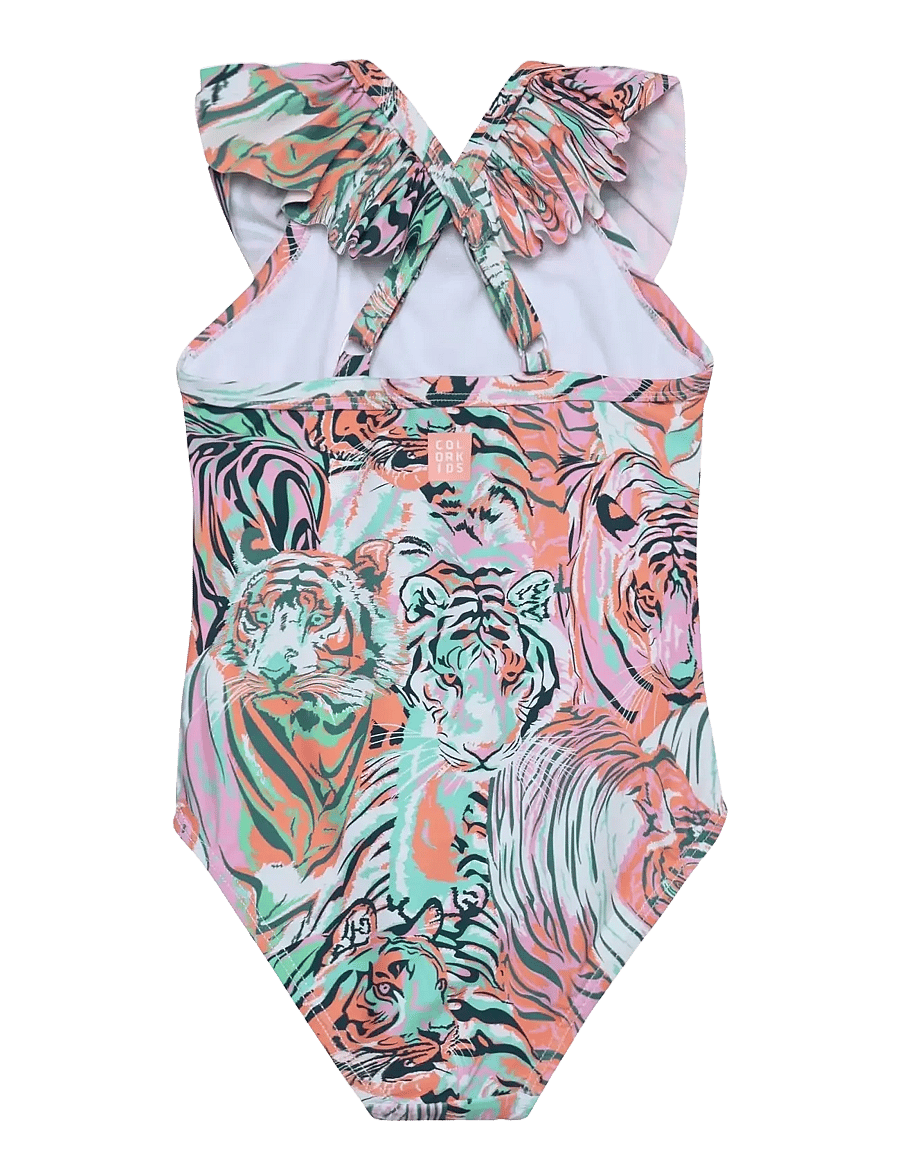 Color Kids - Swimsuit W. Frills, AOP - badedragter - begonia pink - 1