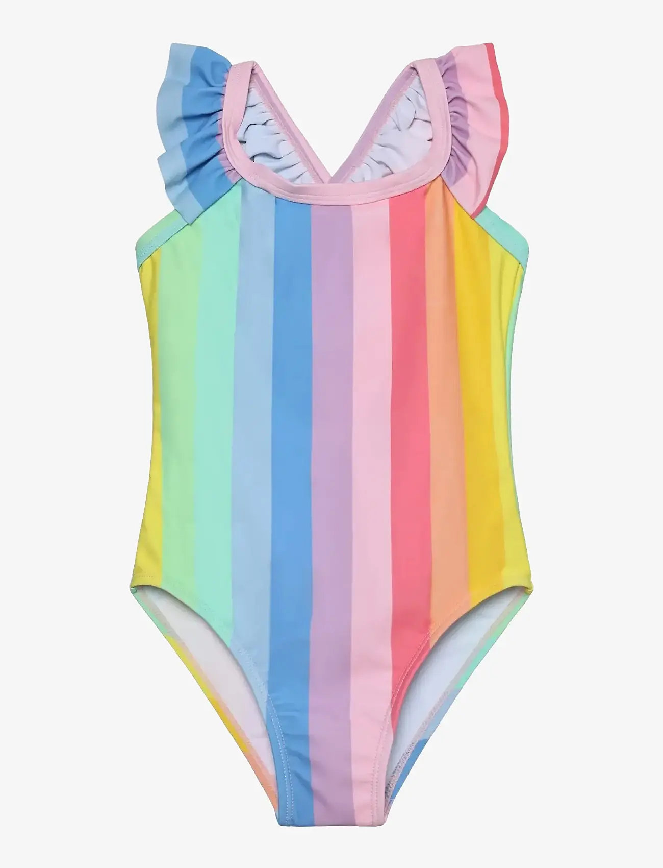 Color Kids - Swimsuit W. Frills, AOP - swimsuits - pink lemonade - 1