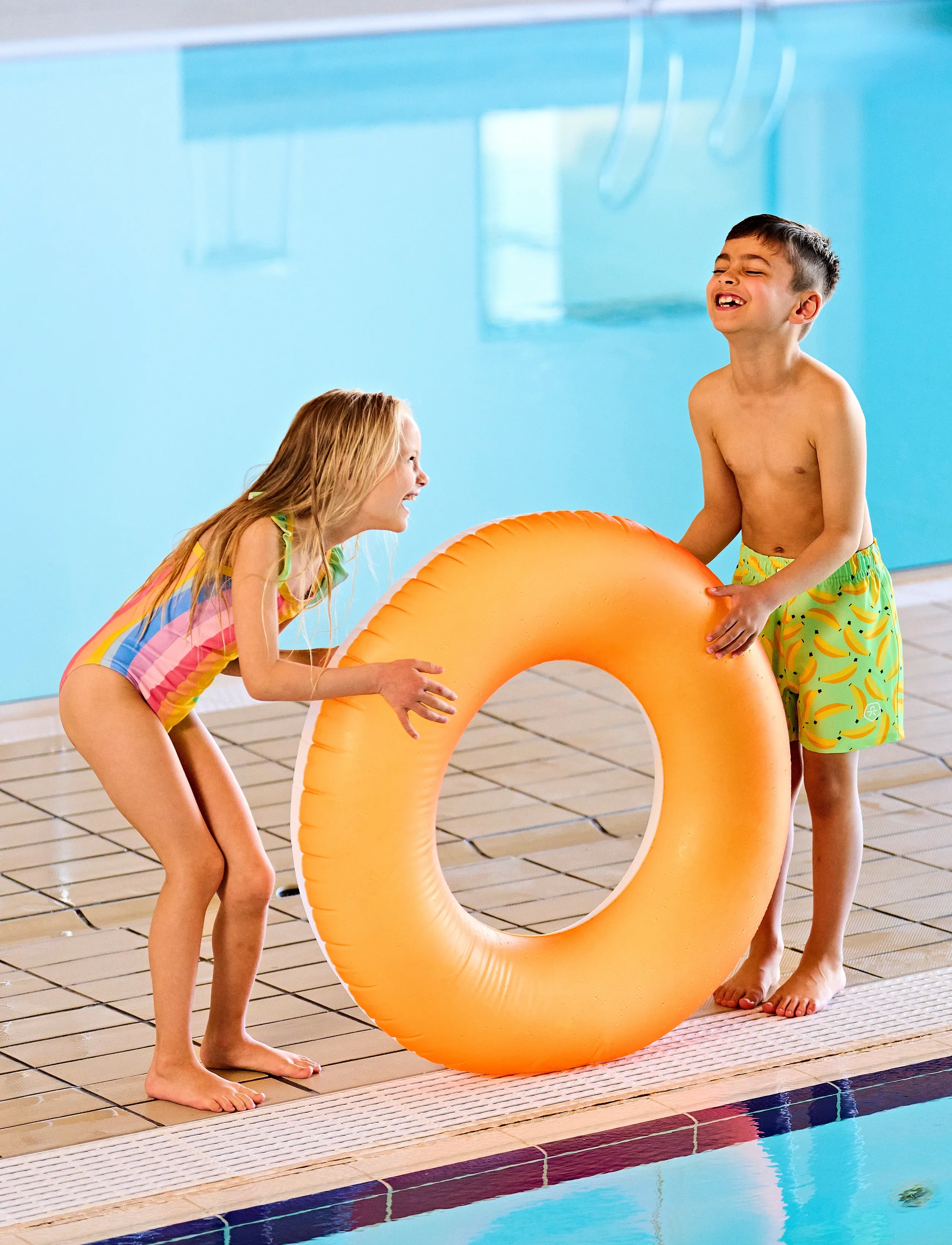 Color Kids Swimsuit W. Frills, AOP - Badedrakter - PINK LEMONADE / multi