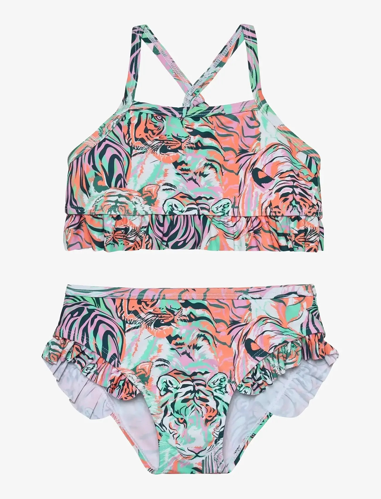 Color Kids - Bikini W. Frills, AOP - bikinis - begonia pink - 0