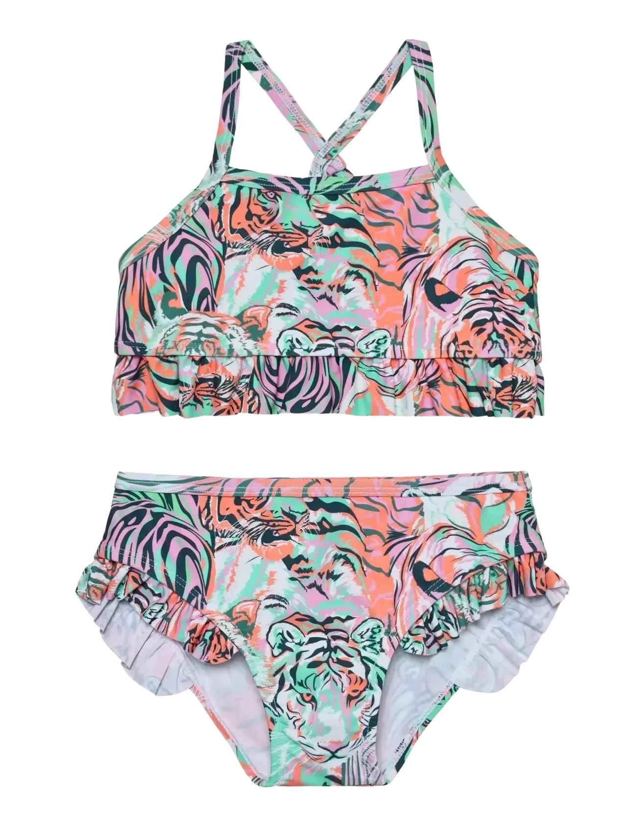 Color Kids Bikini W. Frills, AOP - New Arrivals - BEGONIA PINK / multi