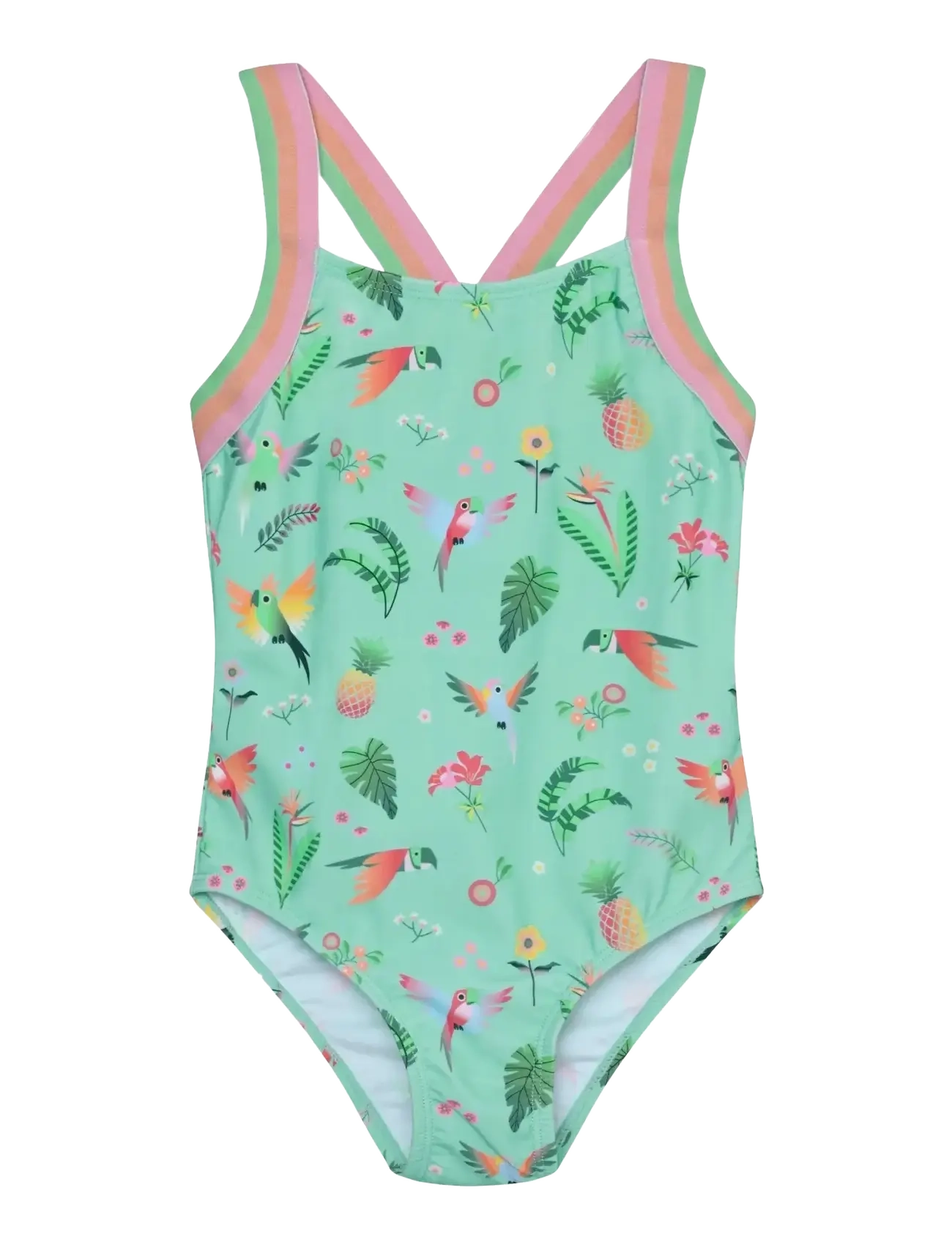 Color Kids Swimsuit W Elastic Straps, AOP - Badkläder - CABBAGE / green
