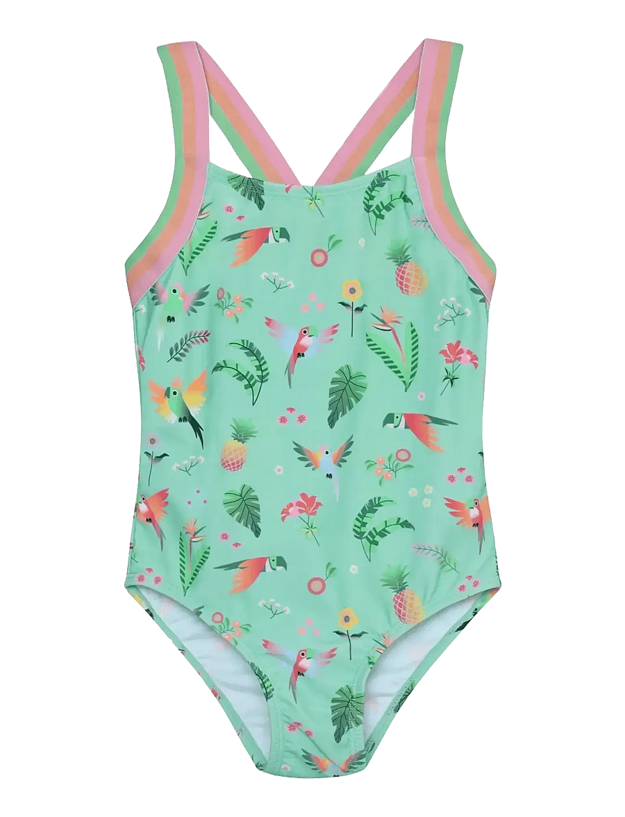Color Kids - Swimsuit W Elastic Straps, AOP - badeanzüge - cabbage - 0
