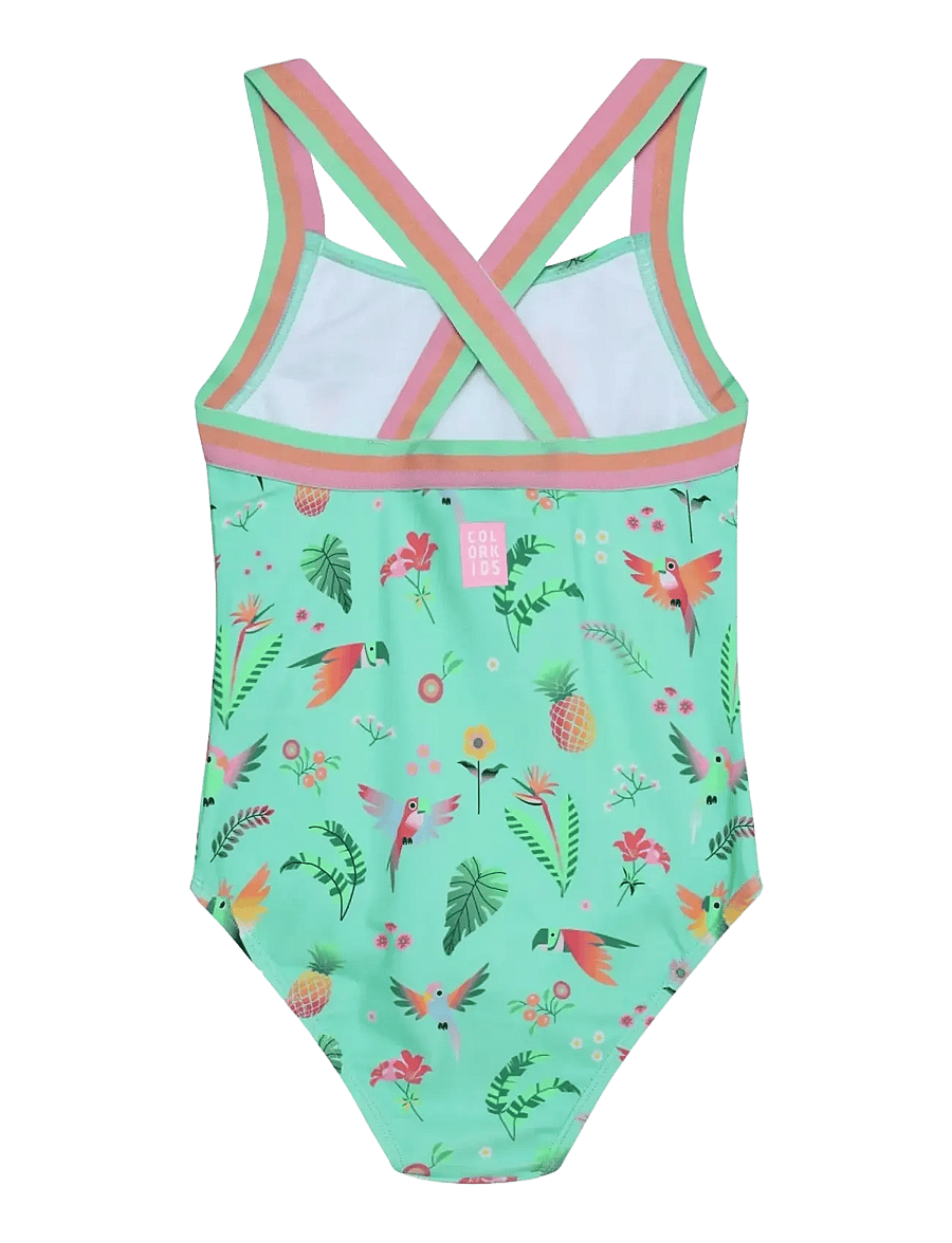 Color Kids - Swimsuit W Elastic Straps, AOP - badeanzüge - cabbage - 1