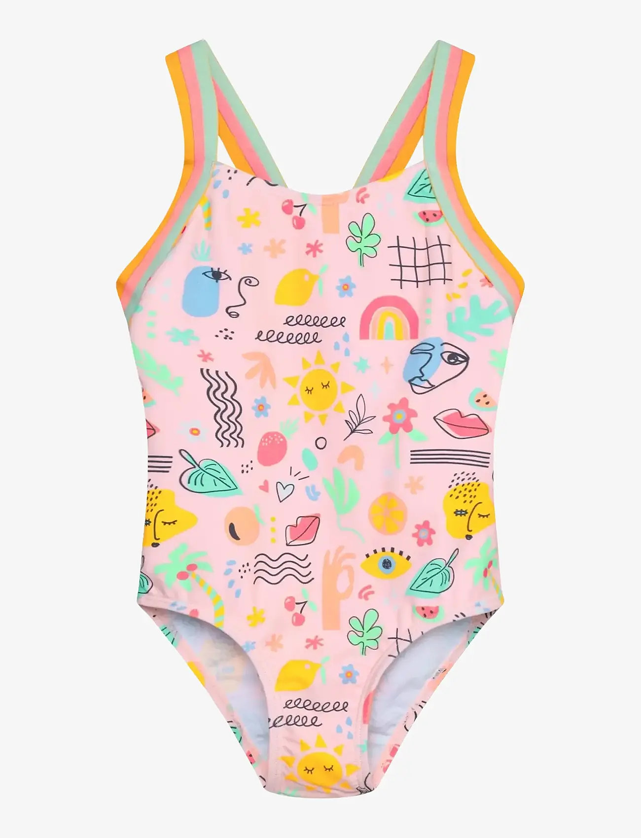 Color Kids - Swimsuit W Elastic Straps, AOP - ujumistrikood - fairy rose - 0