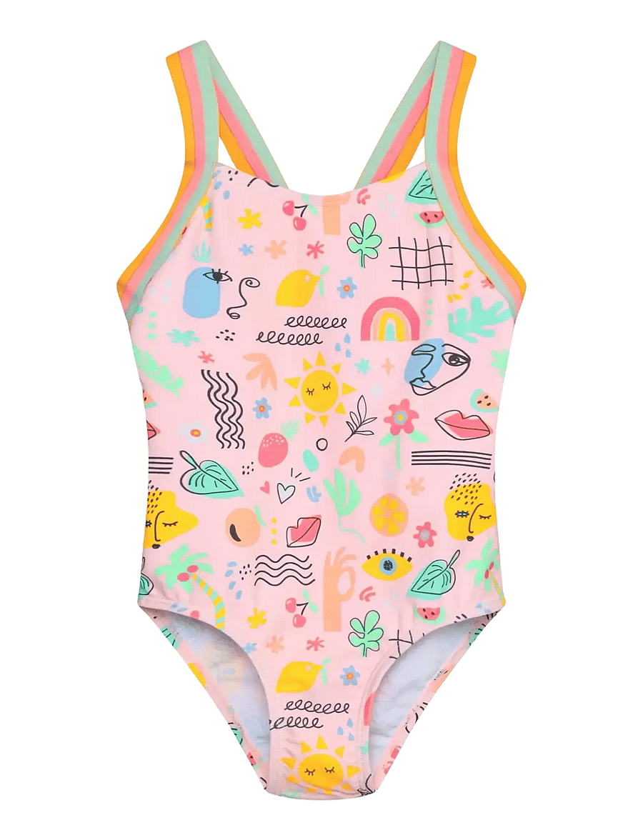 Color Kids - Swimsuit W Elastic Straps, AOP - badeanzüge - fairy rose - 0