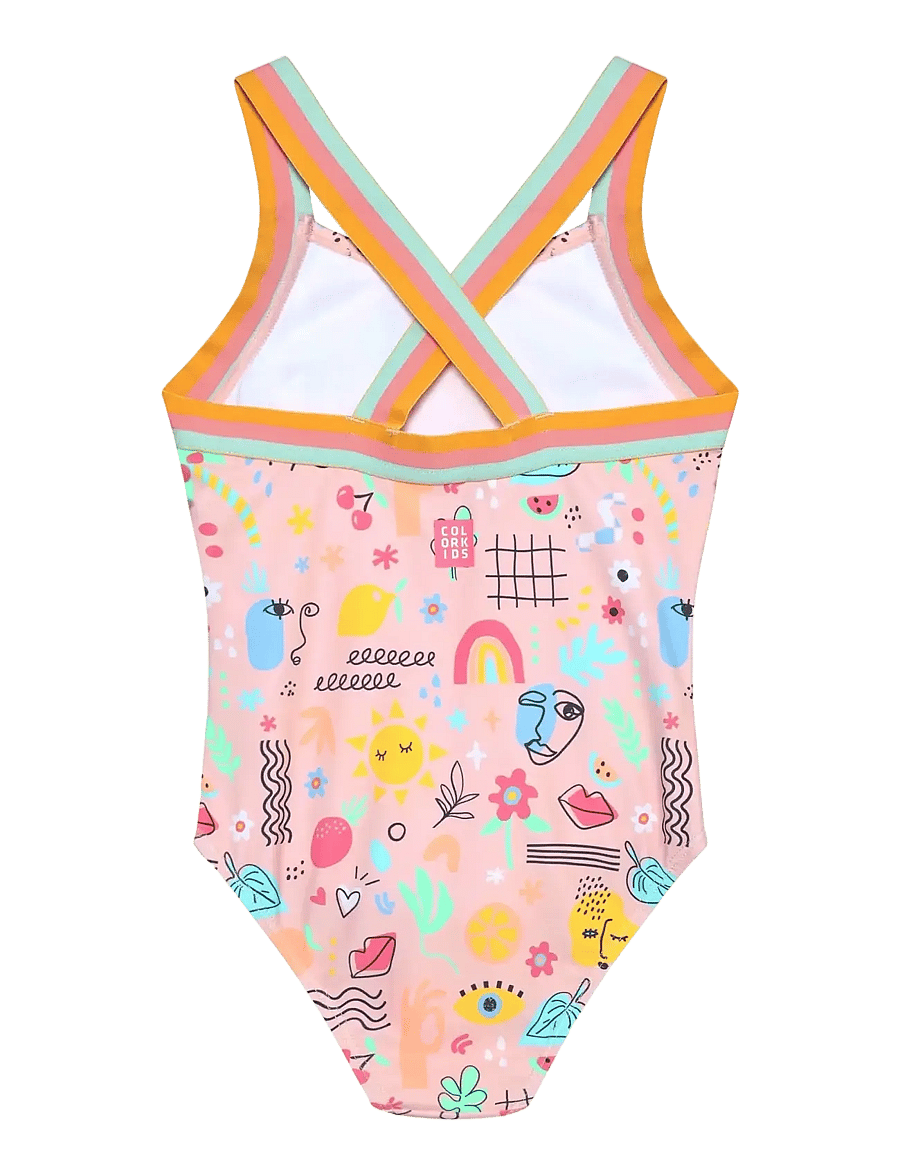 Color Kids - Swimsuit W Elastic Straps, AOP - badeanzüge - fairy rose - 1
