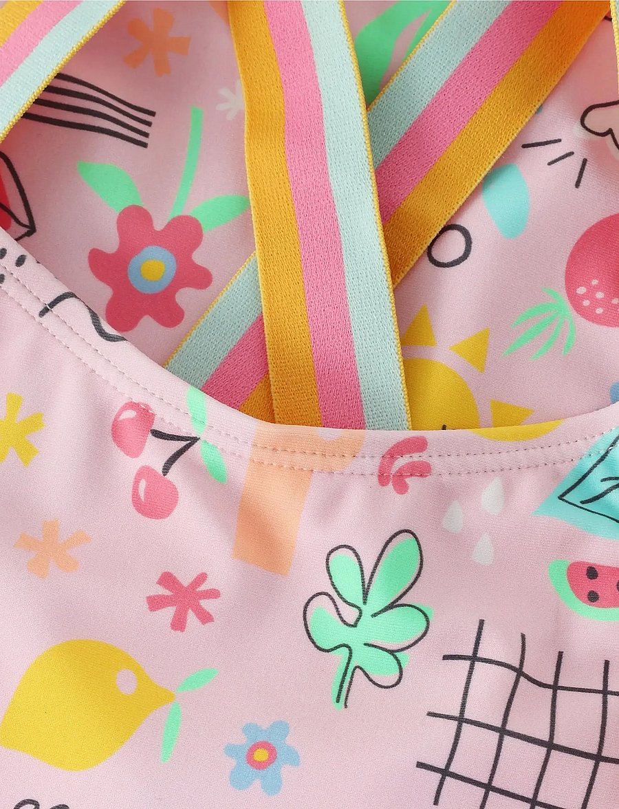 Color Kids - Swimsuit W Elastic Straps, AOP - badeanzüge - fairy rose - 2