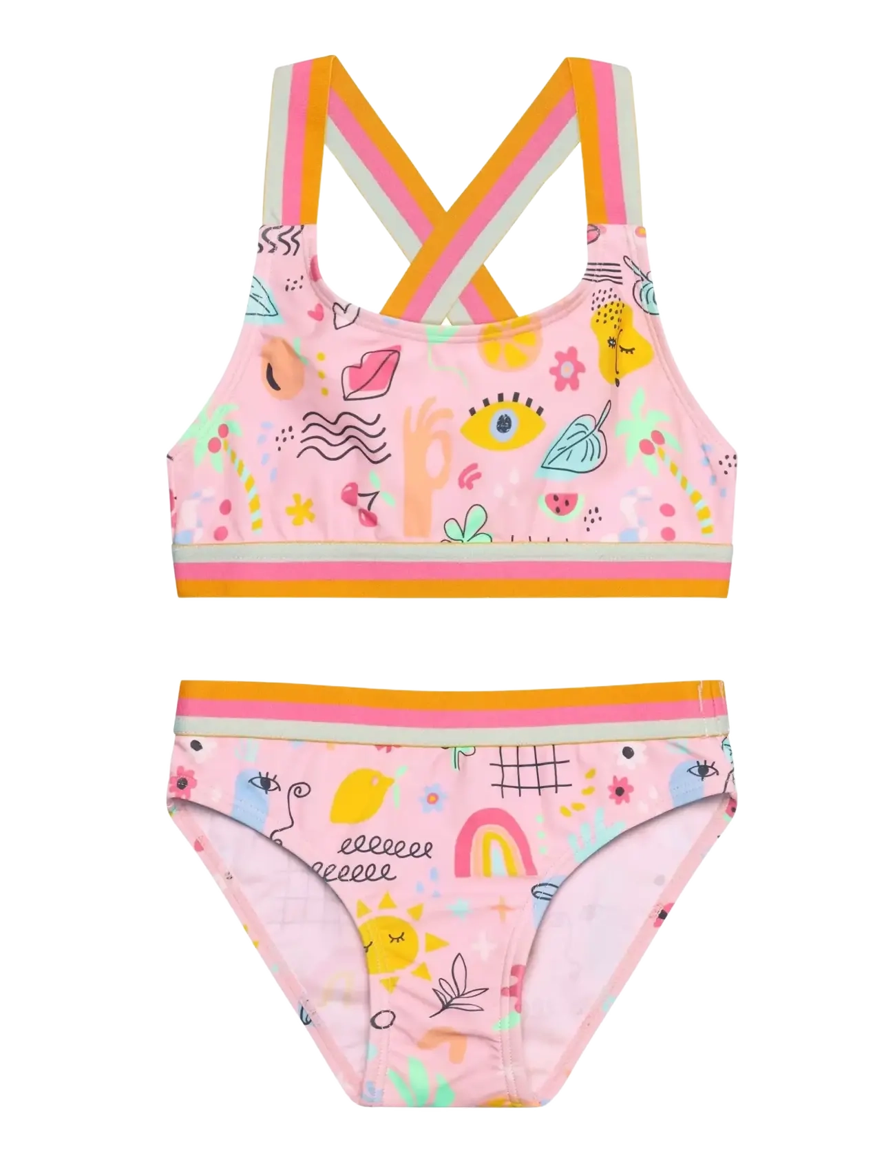 Color Kids Bikini W. Contrast Straps, AOP - Clothing - FAIRY ROSE / pink/rose