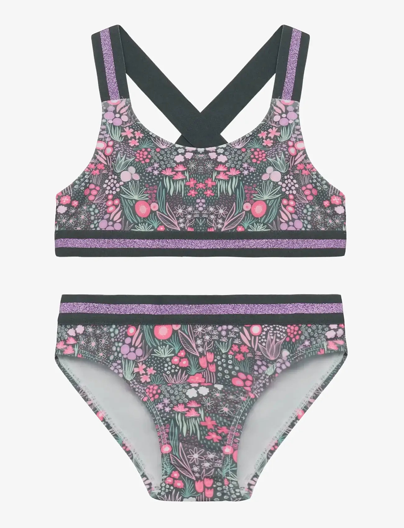 Color Kids - Bikini W. Contrast Straps, AOP - bikinier - turbulence - 0