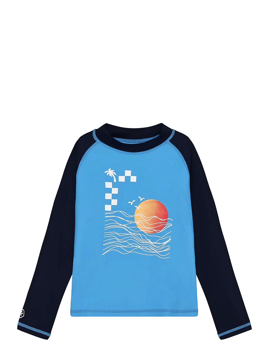 Color Kids - T-shirt L/S W. Chest Print - bade-oberteile - azure blue - 0