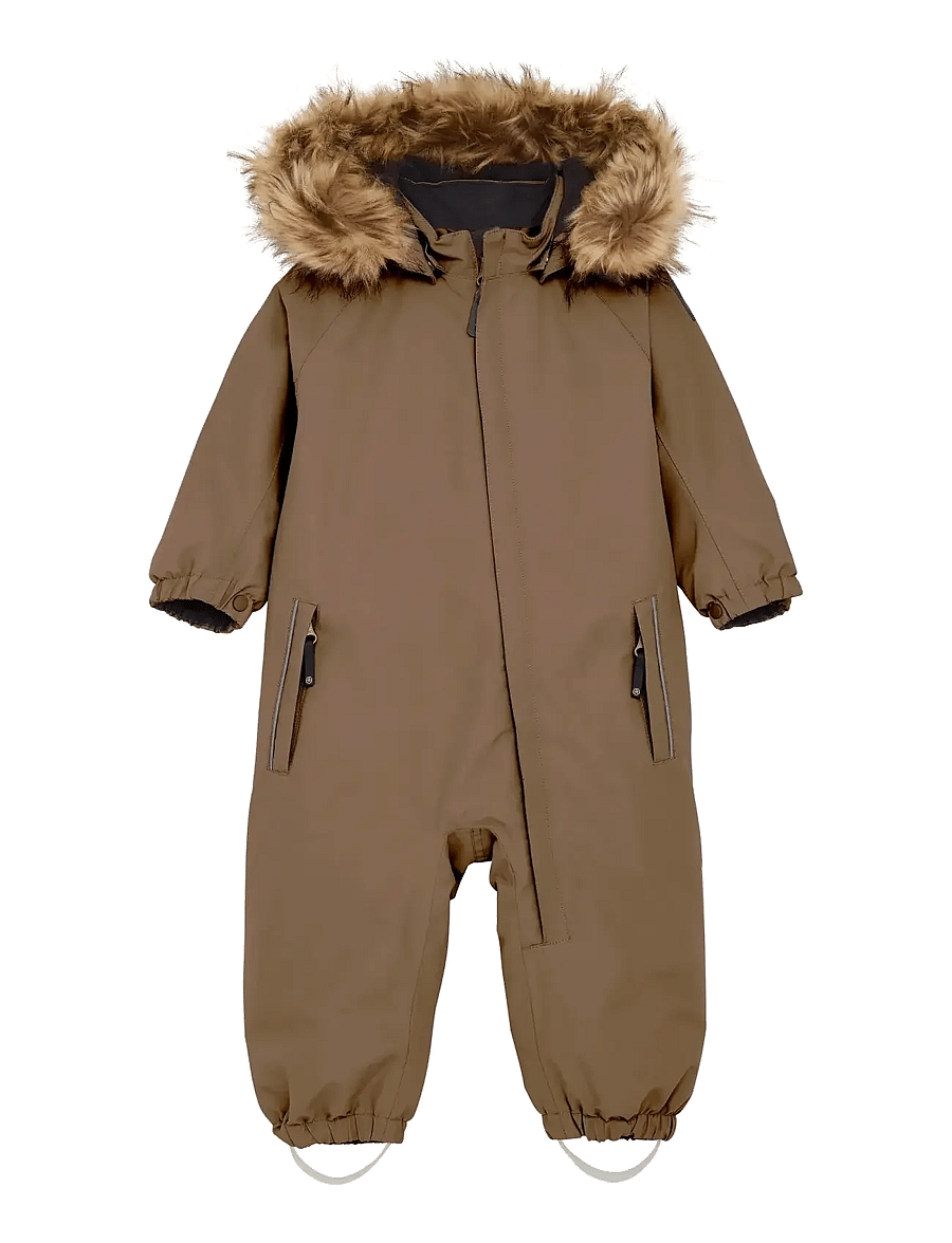 Color Kids - Baby Coverall W. Fake Fur - overtøj - fossil - 0
