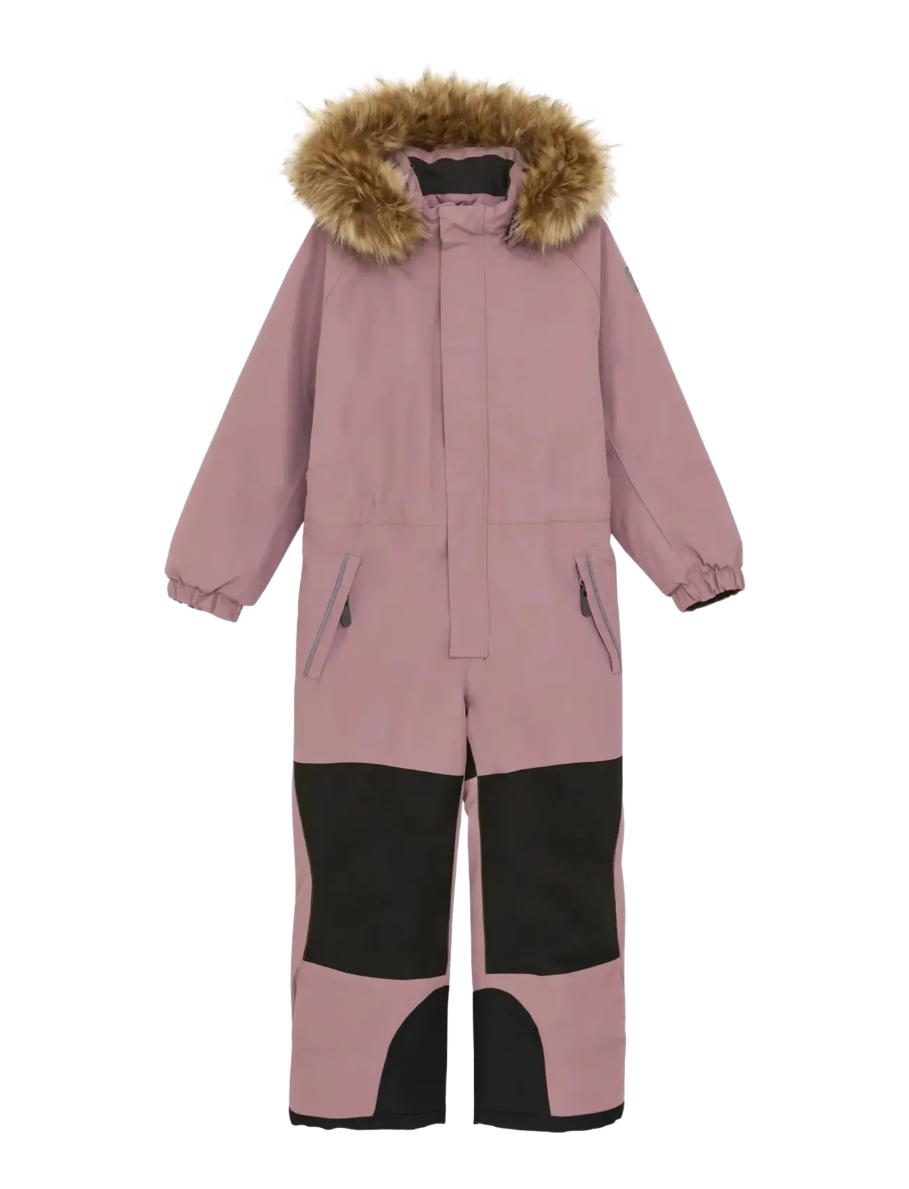 Color Kids Coverall W. Contrast & Fur - Overtøj - WOODROSE / pink/rose