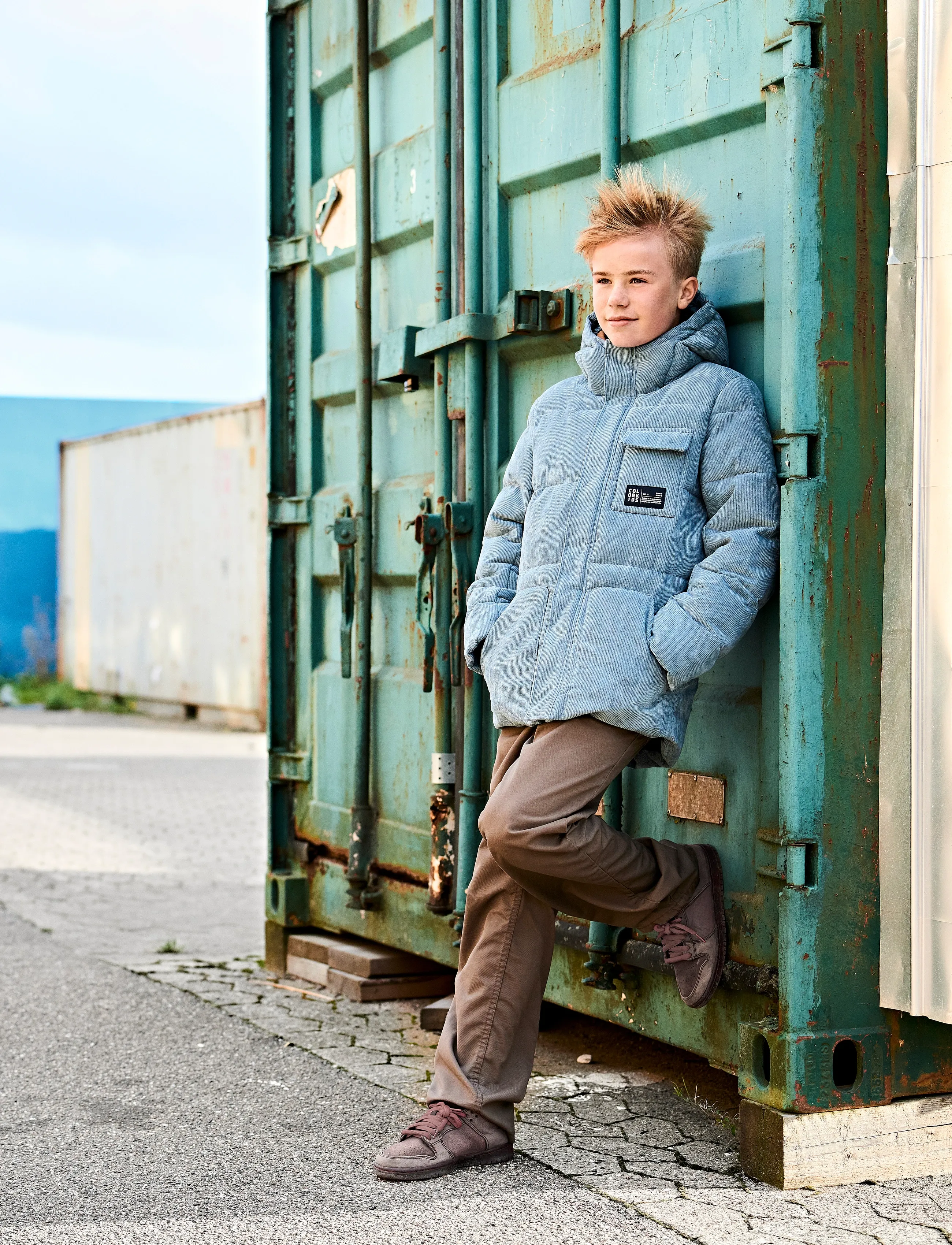 Color Kids Jr. Puffer Jacket - Corduroy, 152, Blue, Jakker Og Frakker > Puffer Og Vatterede, Børn