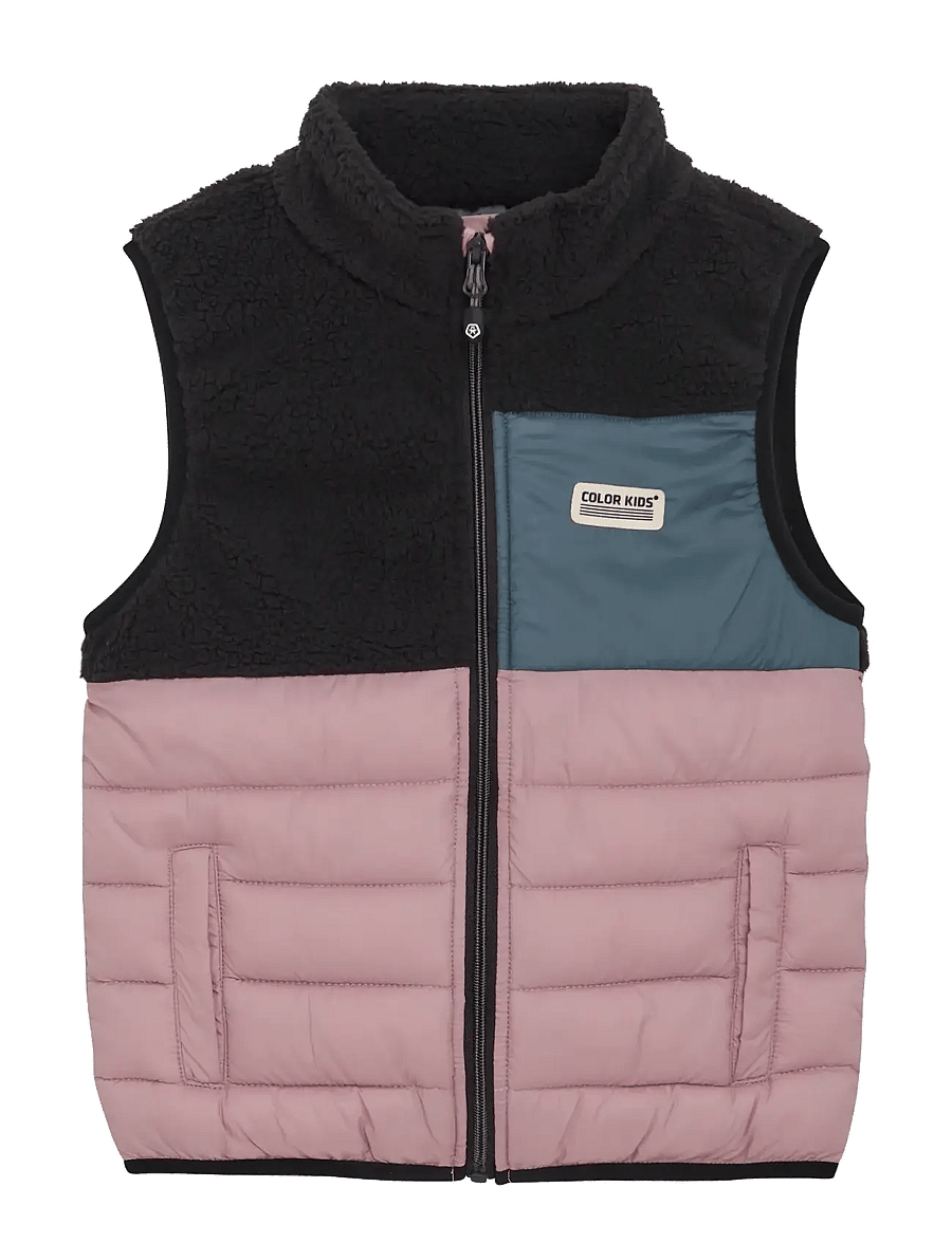 Color Kids - Fleece Waistcoat W. Quilt - woodrose - 0