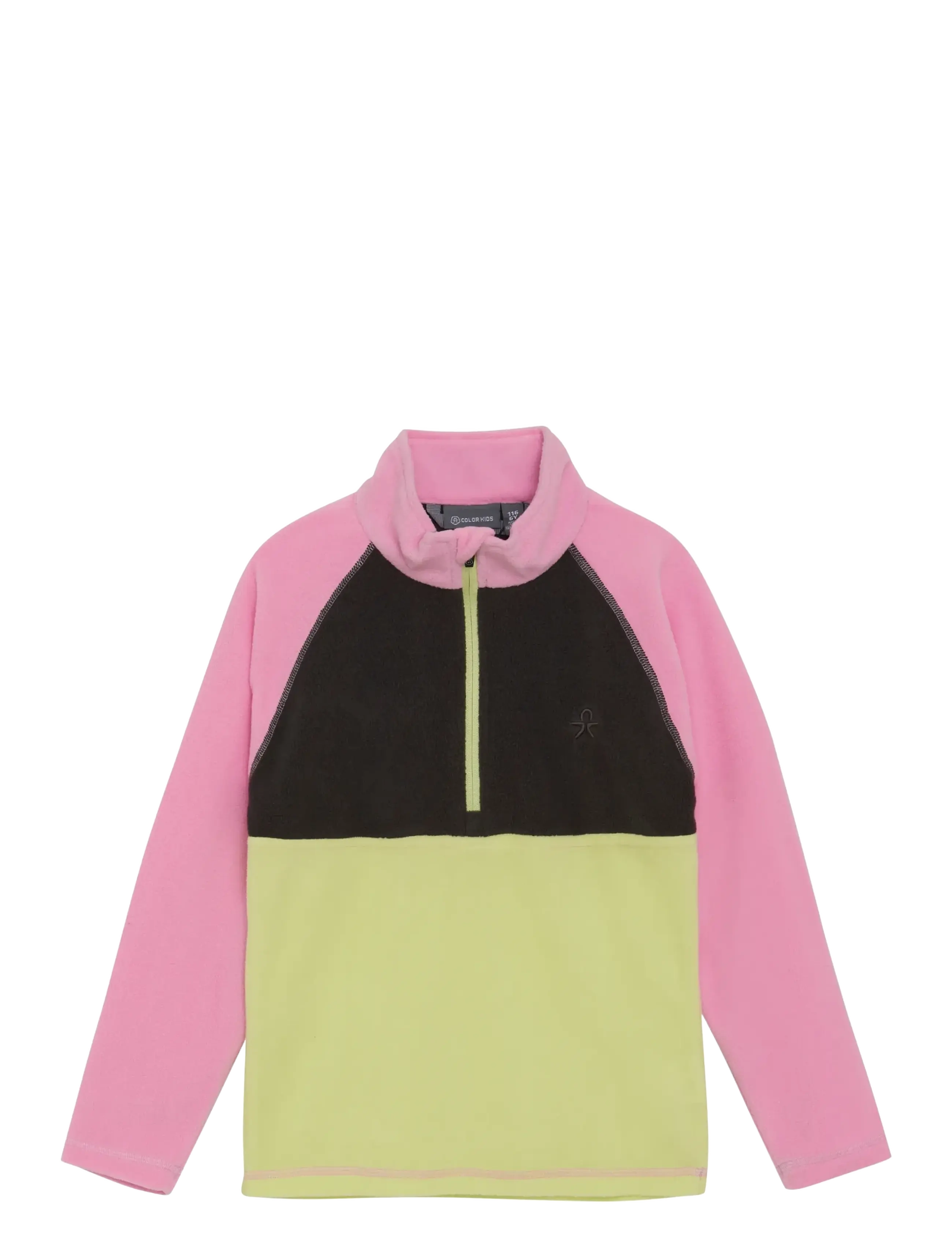 Color Kids Fleece Pulli Colorblock, Børn, Farveblok Kvart Lynlås Fleece Pullover, Pink, Str: 122