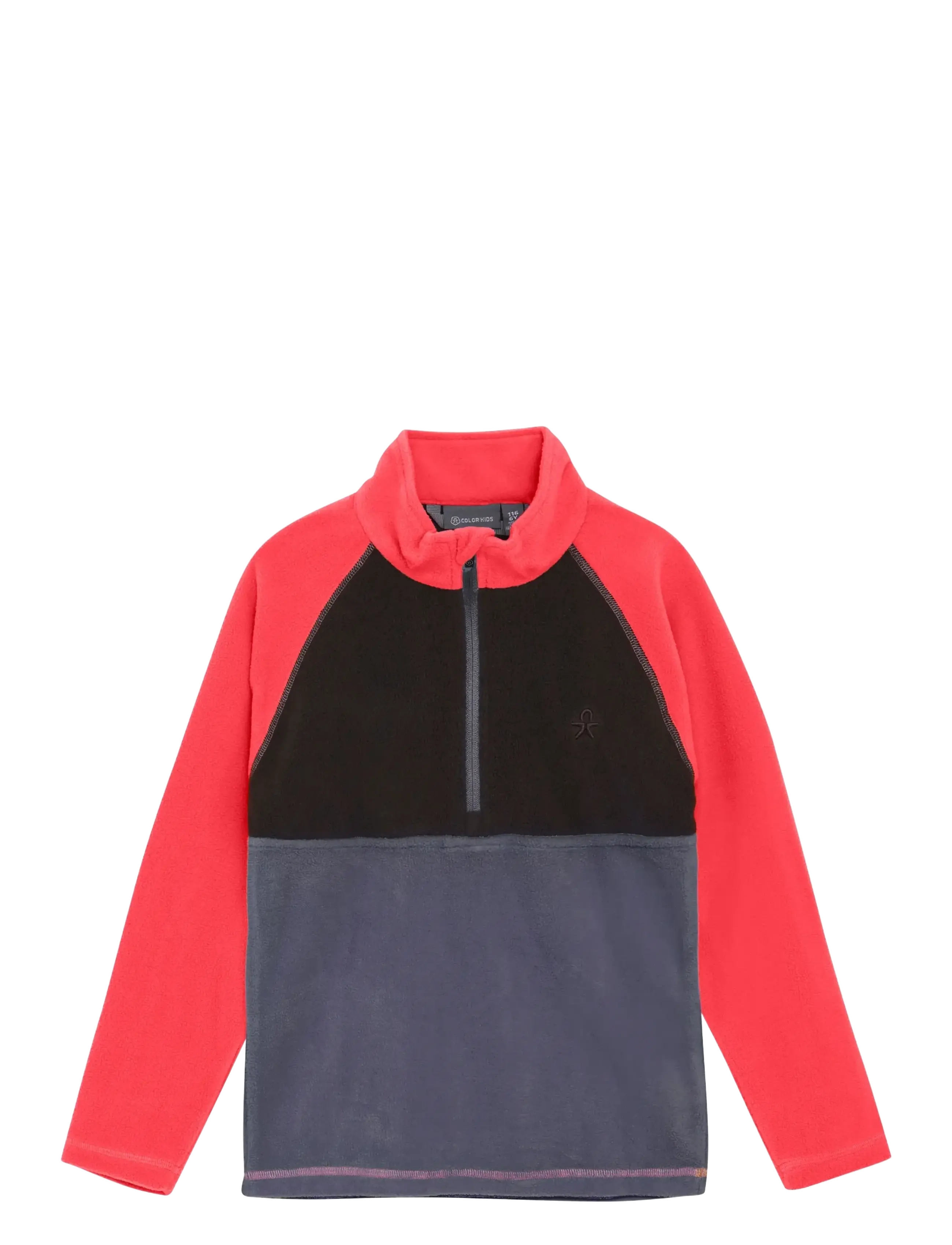 Color Kids Fleece Pulli Colorblock, Børn, Farveblok Kvart Lynlås Fleece Pullover, Rød, Str: 122