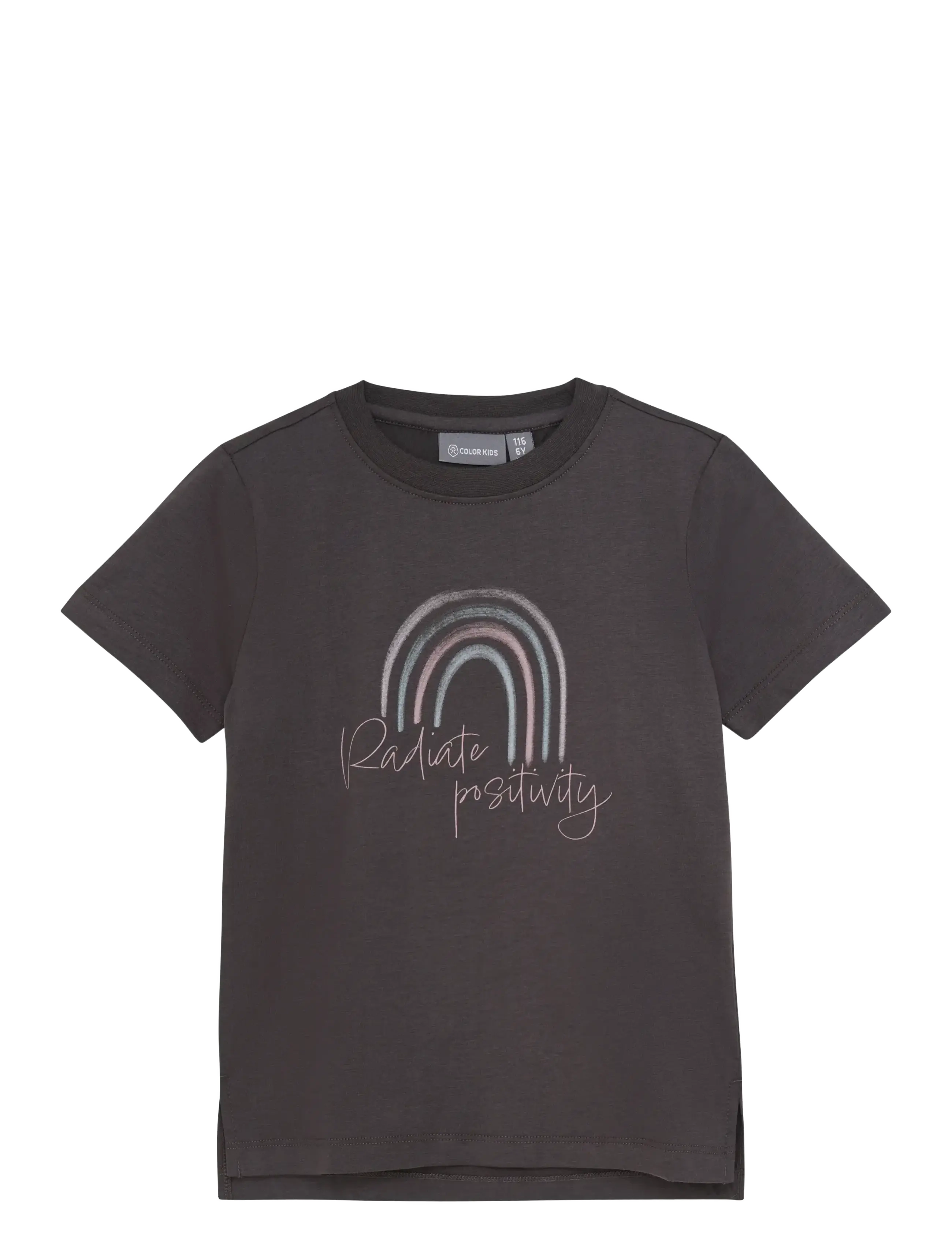 Color Kids T-Shirt W. Print S/S, 104, T-shirts, Grau - Short-sleeved, Kinder