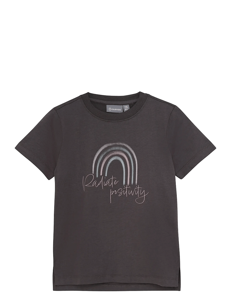 Color Kids - T-shirt W. Print S/S - lyhythihaiset t-paidat - phantom - 0