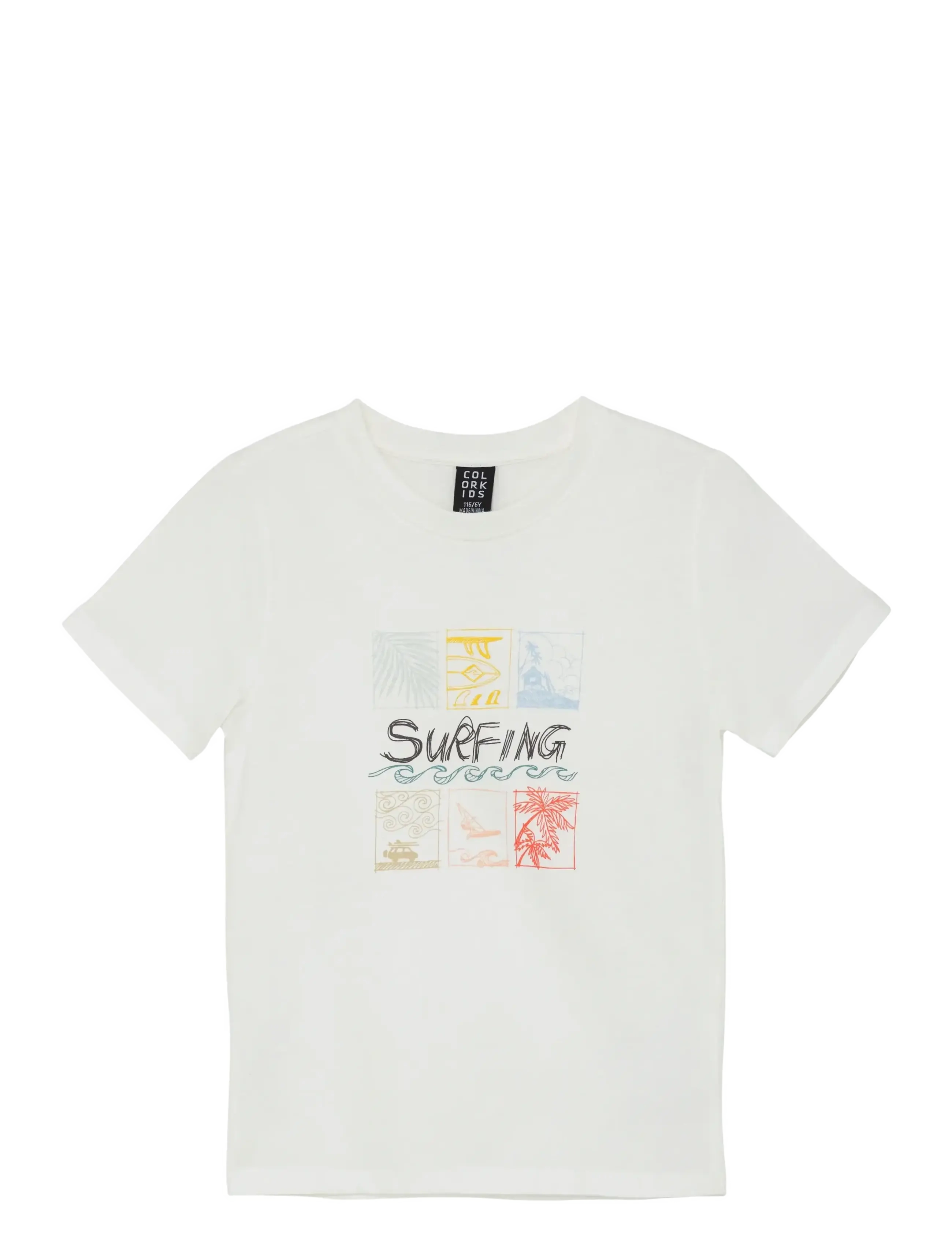 Color Kids T-Shirt W. Print, S/S, 92, T-shirts, Weiß - Short-sleeved, Kinder