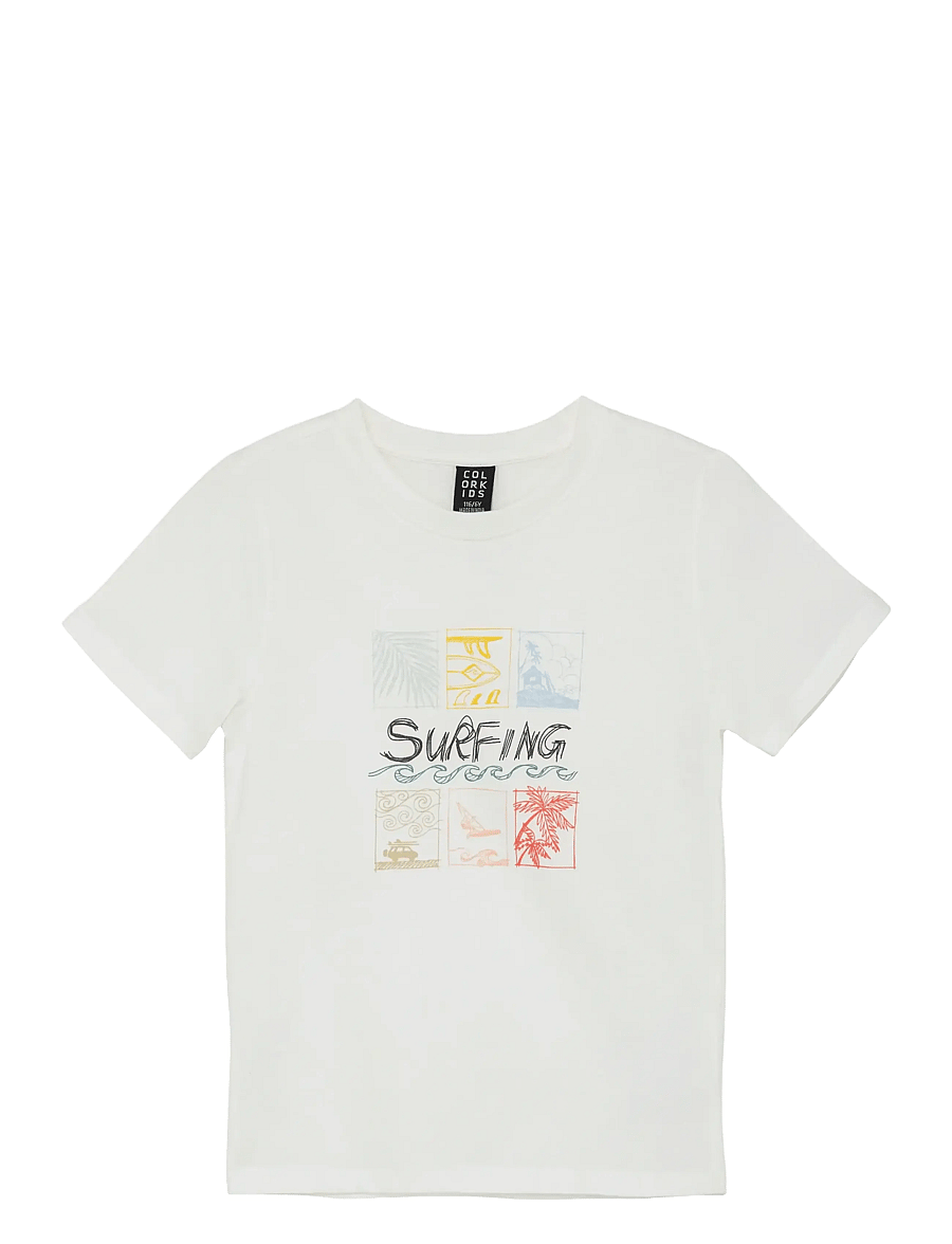 Color Kids - T-shirt W. Print, S/S - t-shirts à manches courtes - snow white - 0