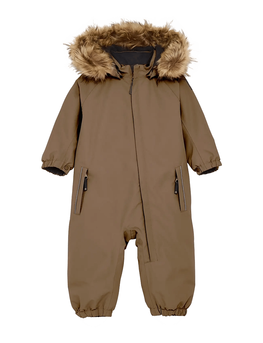 Color Kids - Baby Coverall W. Fake Fur - outerwear - fossil - 0