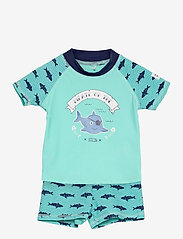 Color Kids - Edy mini shorts set AOP - gode sommertilbud - aqua sea - 0