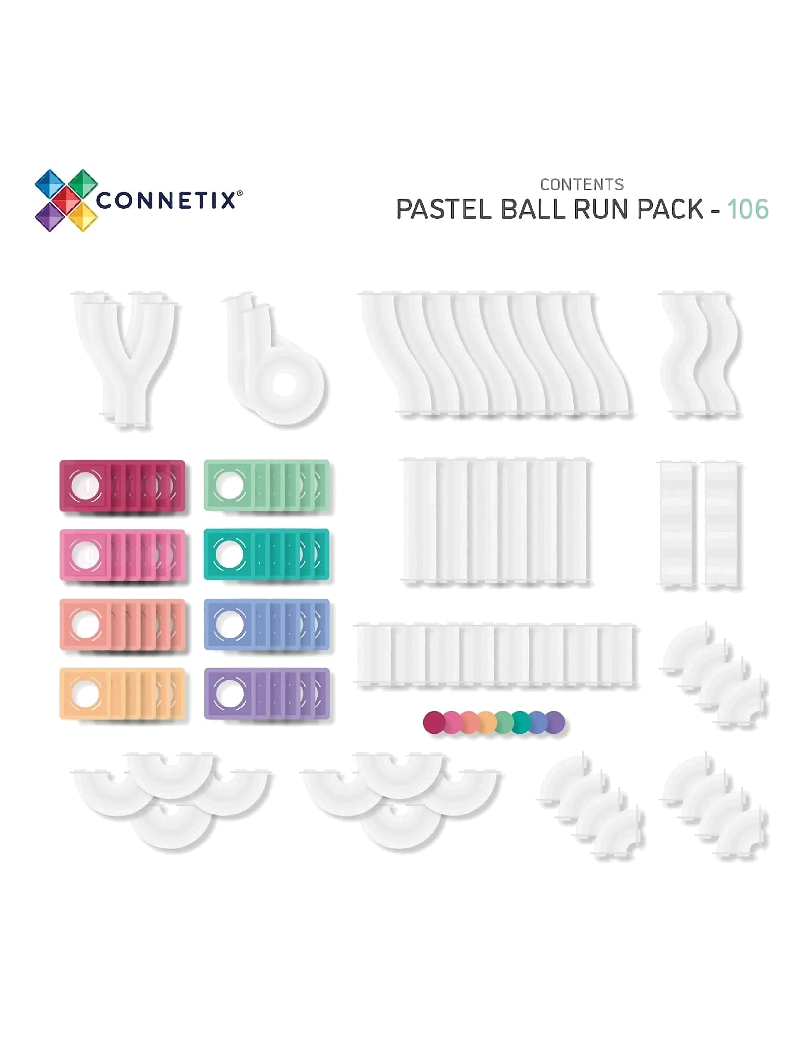 Connetix - Pastel Ball Run Pack 106 Pieces - multi coloured - 2
