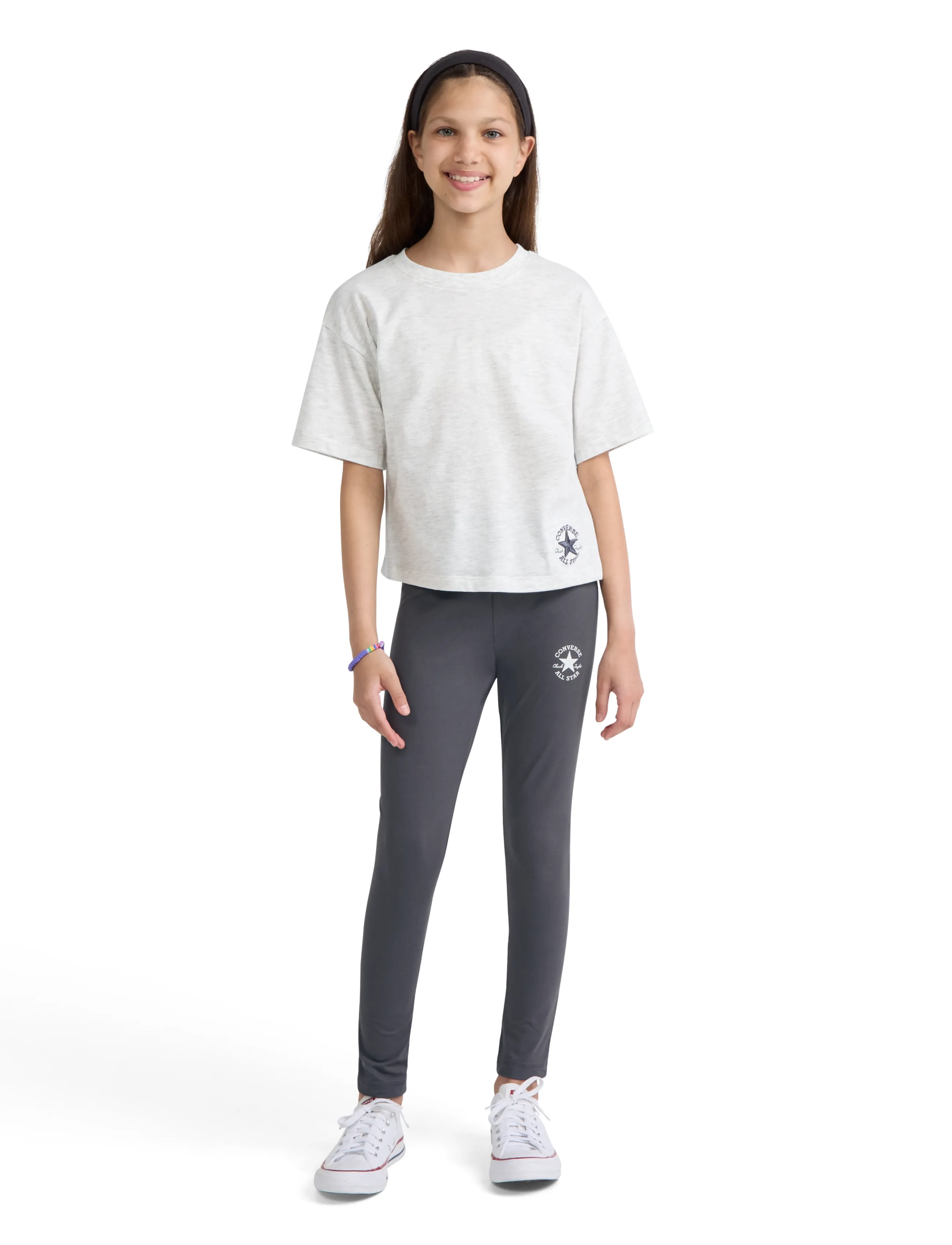 Converse Cnvg Boxy Tee & Legging Set, 155/159, Sport, Grau - Sets With Short-sleeved T-shirt, Kinder