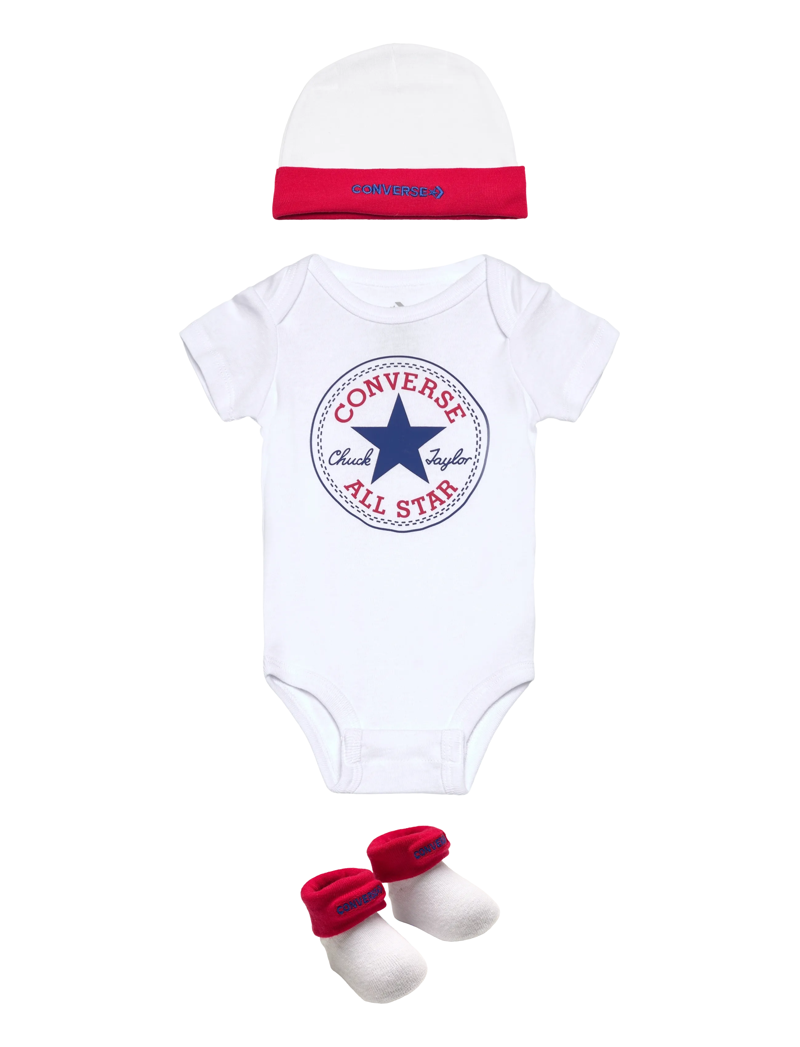 Converse C1-Bodysuit+Hat+Bootie, Børn, 3-Delt Baby Body Sæt, Blå, Str: 50/68