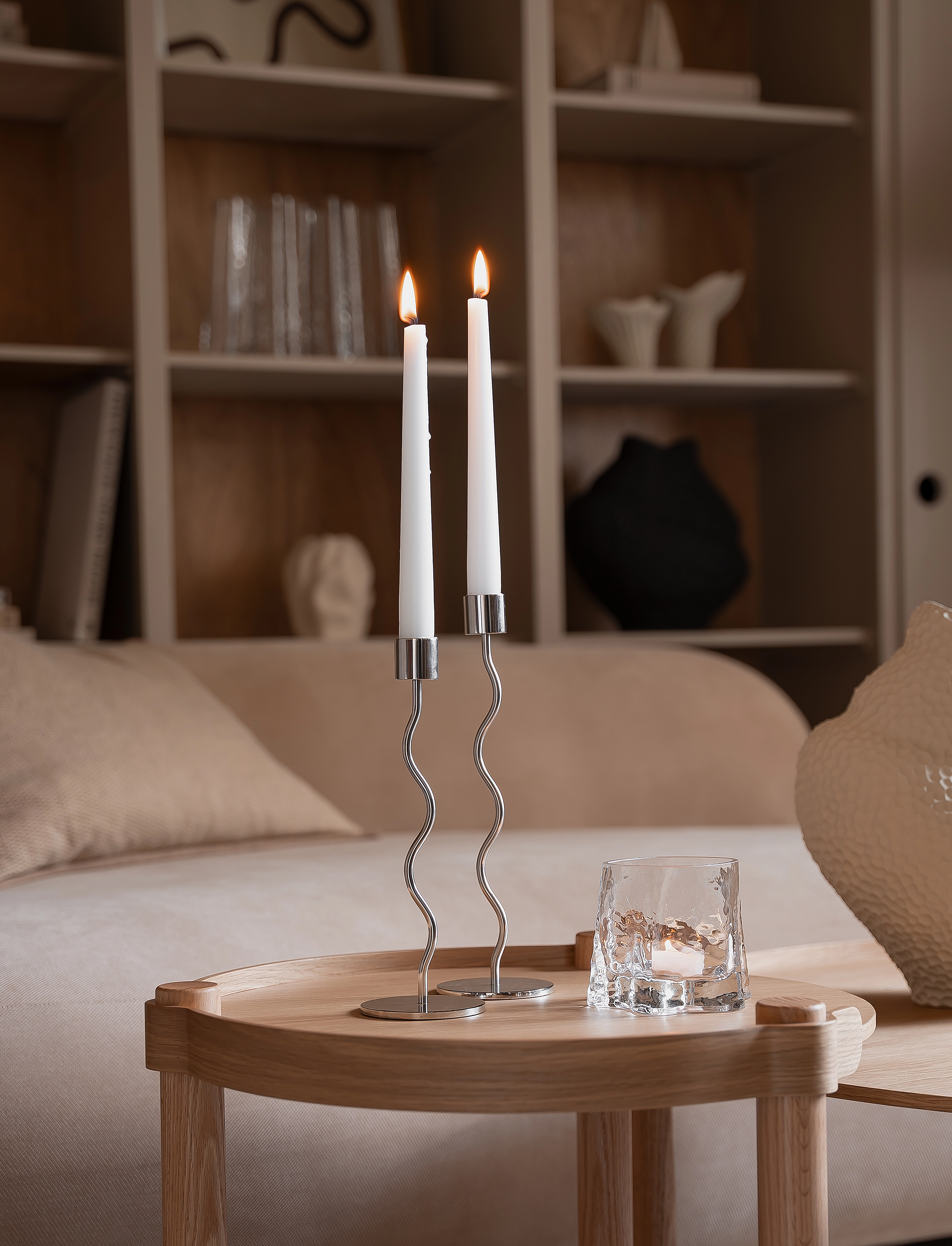 Cooee Design Curved Candleholder, H26 cm, Candlesticks & Lanterns, Silber - Candlesticks, Homeware