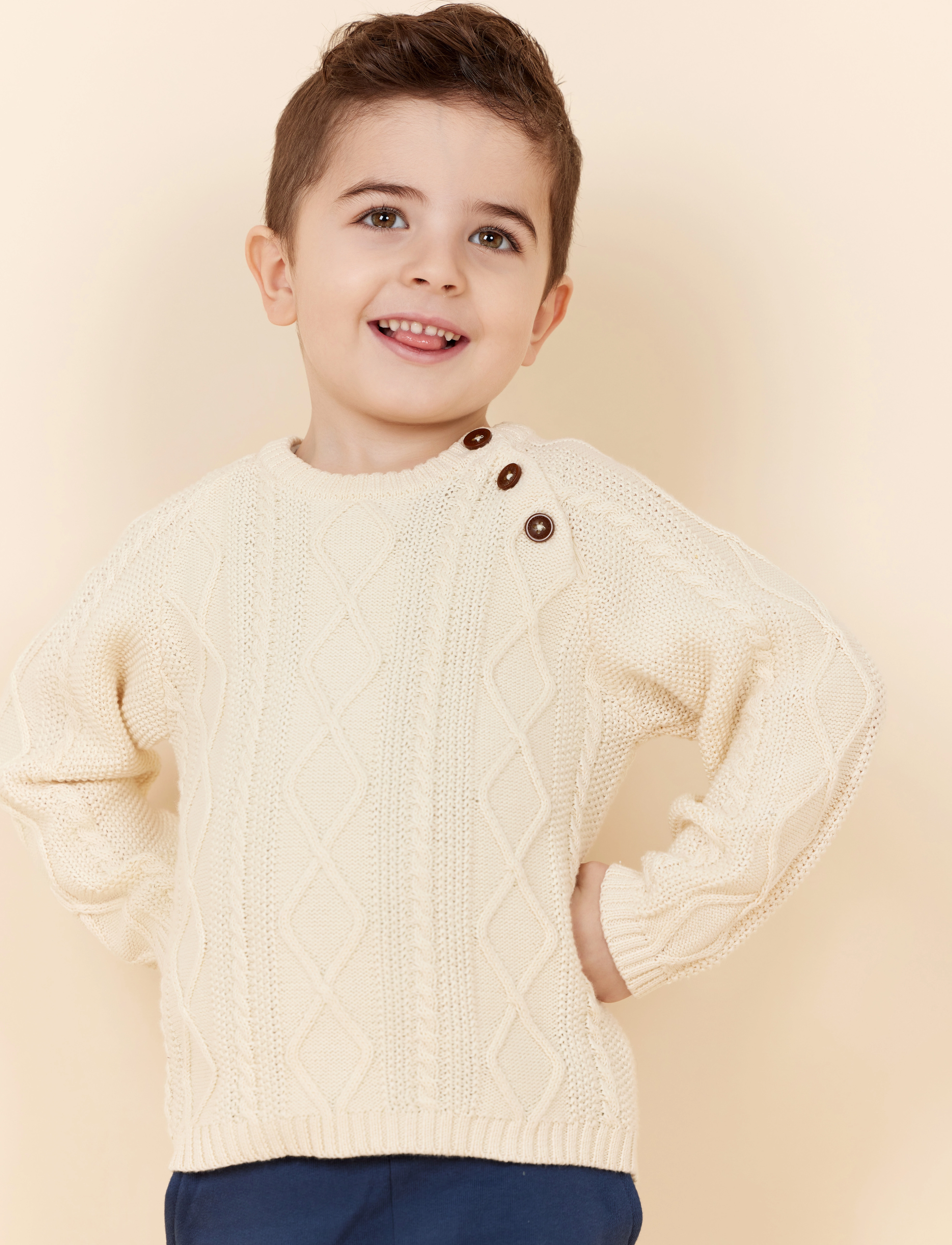 Copenhagen Colors Knitted Jumper, Kabelstrikket Jumper, Cream, Str: 116