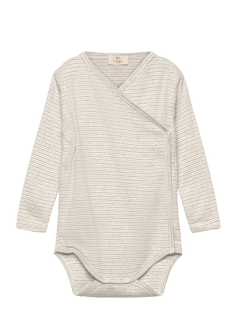 Copenhagen Colors - BABY STRIPED WRAP BODY LONG SLEEVE - omlottbodies - grey stripe - 0