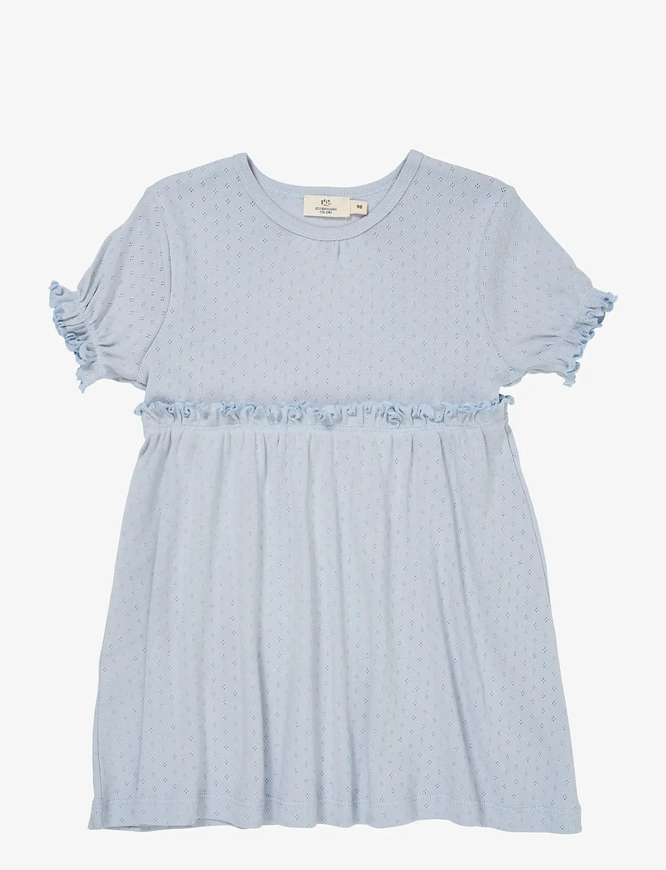 Copenhagen Colors - SUMMER POINTELLE DRESS - short-sleeved casual dresses - dusty blue - 0
